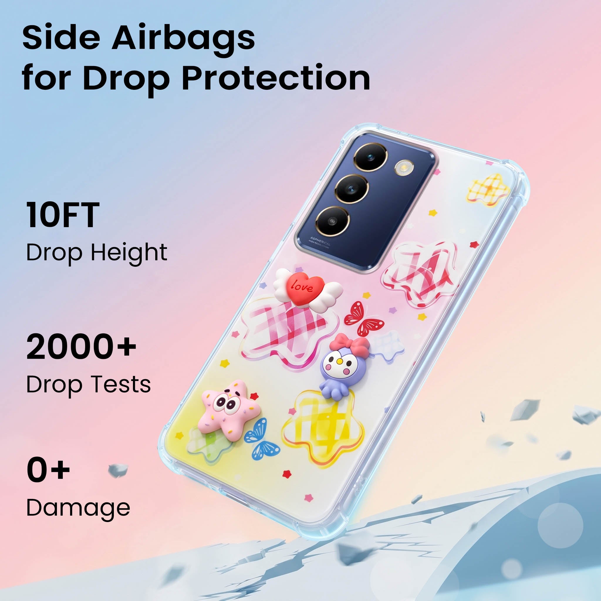 For Vivo T3 5G Back Cover Case (3D Cute Cartoons | Hard Back Side Soft | Matte Premium Finish | HD Printing)