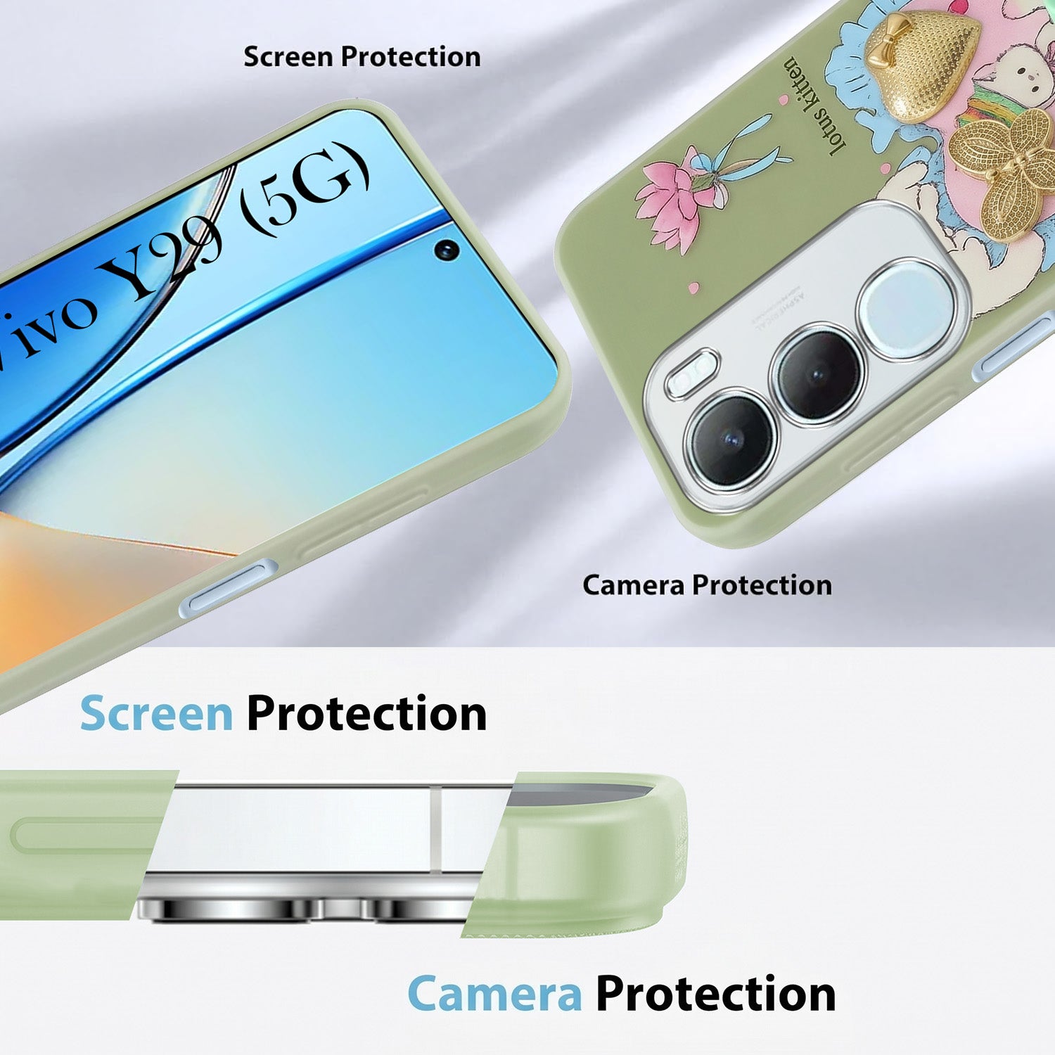 For Vivo Y29 Back Cover Case (3D Cute Heart Strap Holder | Camera Protection | Designer Girls Print)