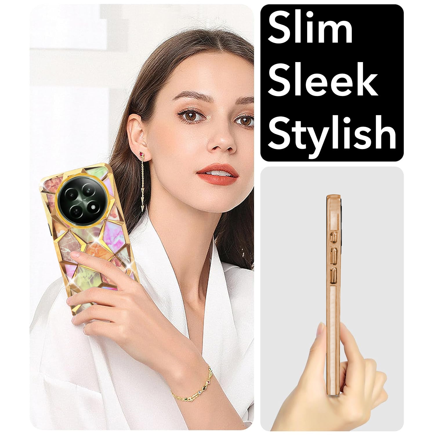 For Realme 12 | Realme 12X Back Cover Case( Dual Design Glitter Sparkle and Detachable Diamond Print Case | Soft and Flexible)
