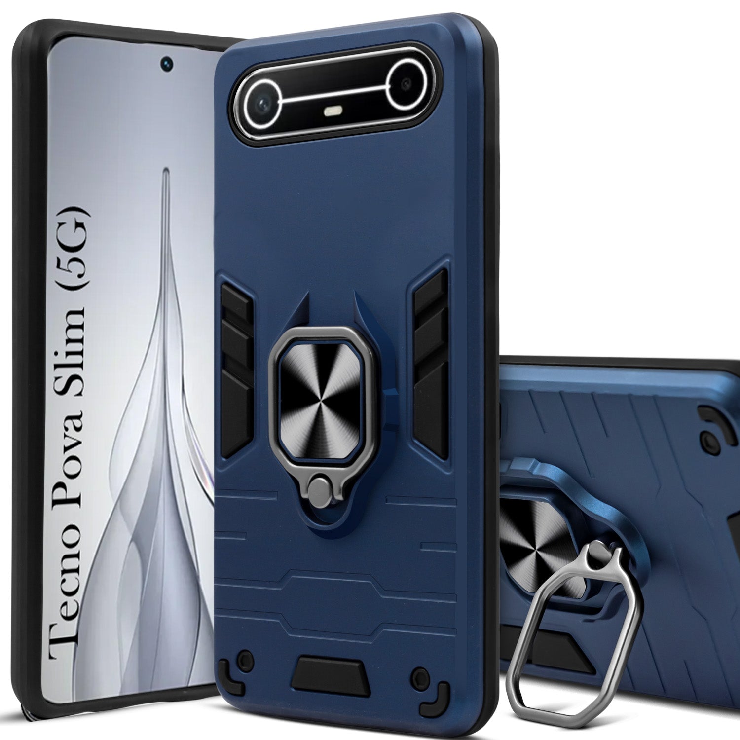 For Tecno Pova Slim Back Cover Case Hybrid Armor (Shockproof Dual Layer Polycarbonate |Ring Holder Kickstand)