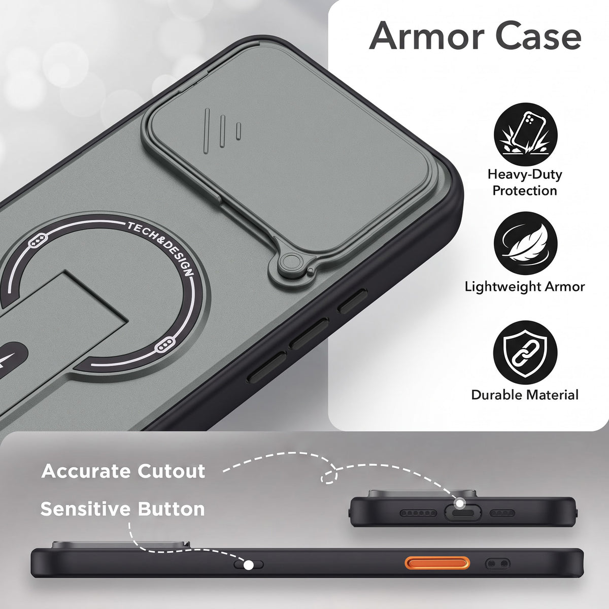 For Apple iPhone 17 Pro Max Back Case Cover Metallic (Hybrid Armor Kickstand | Sliding Shutter Camera Protection | MagSafe Compatible)