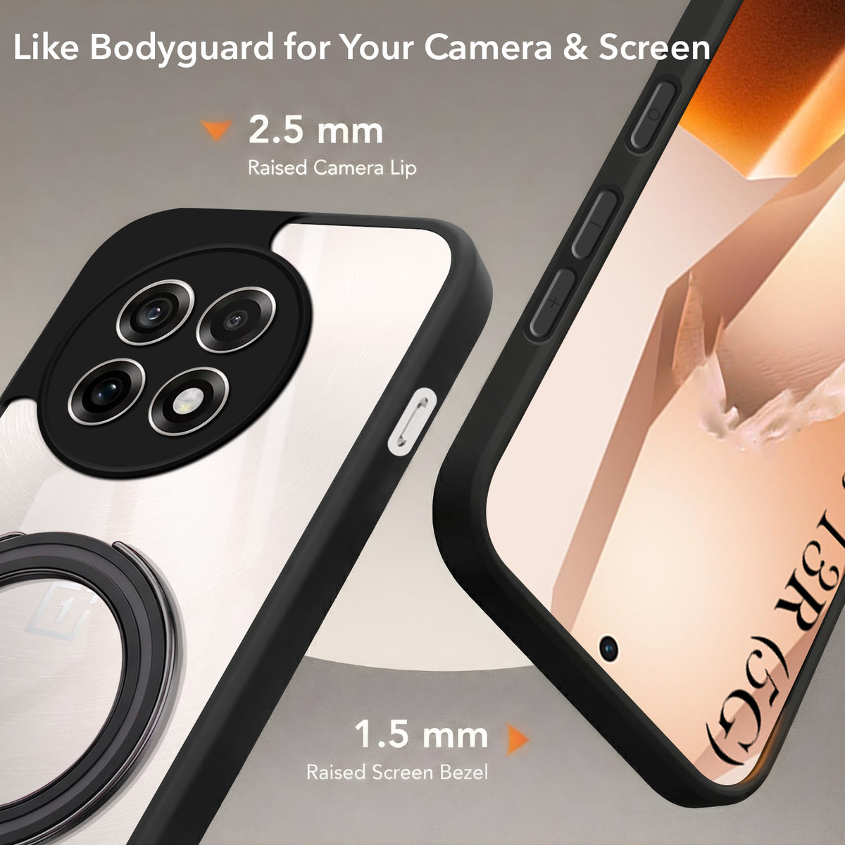 For OnePlus 13R Back Cover Case (Kick Stand Ring Holder | Life time Anti Yellow | Camera Protection)