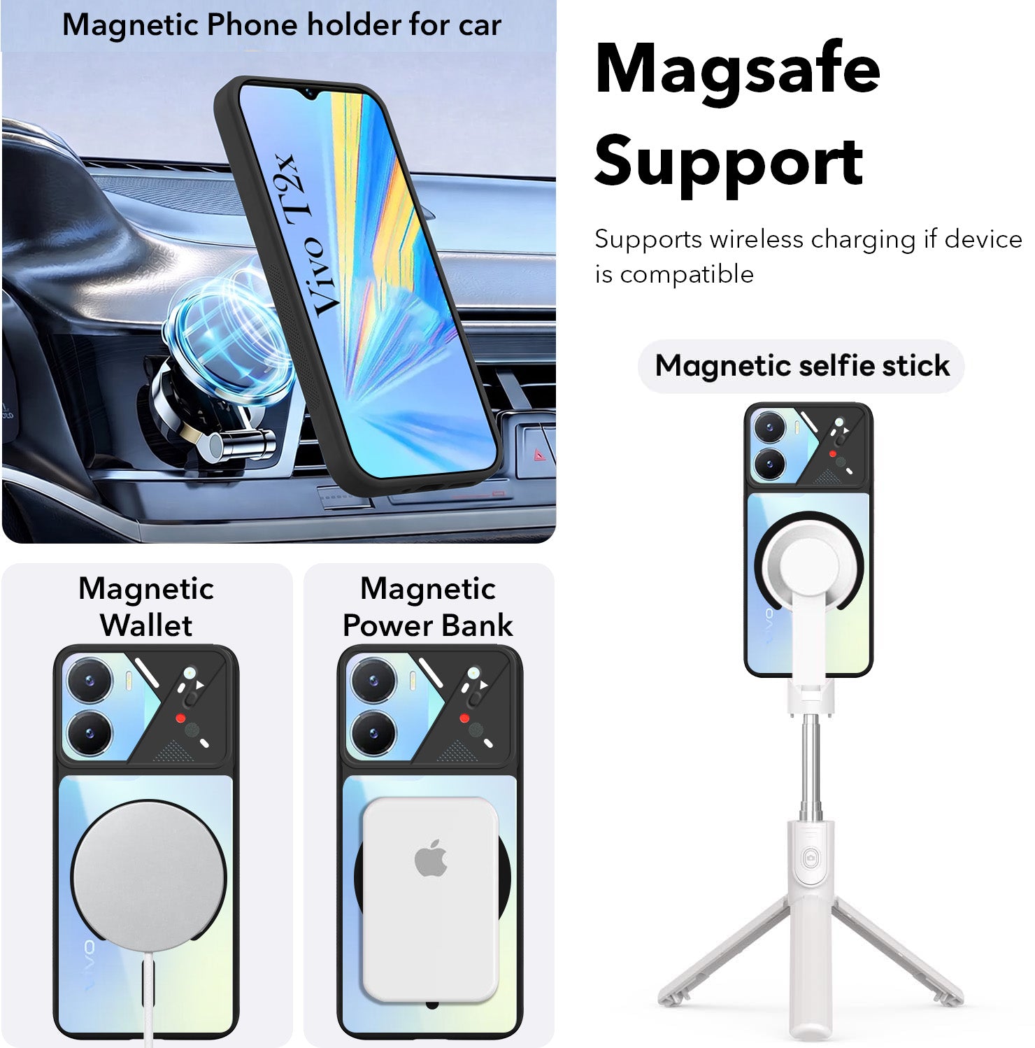 For Vivo T2x Back Cover Case Lifetime Anti-Yellow Clear (Camera Protection | Side Grip | Wireless MagSafe Compatible)