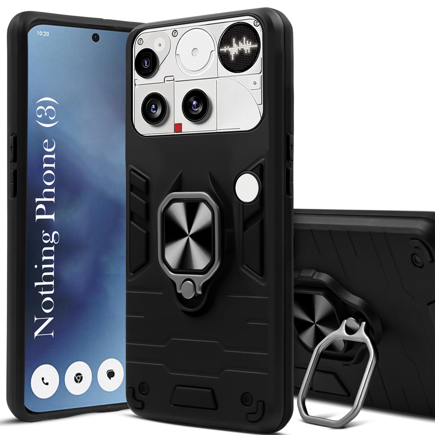 For Nothing Phone 3 Back Cover Case Hybrid Armor (Shockproof Dual Layer Polycarbonate |Ring Holder Kickstand)