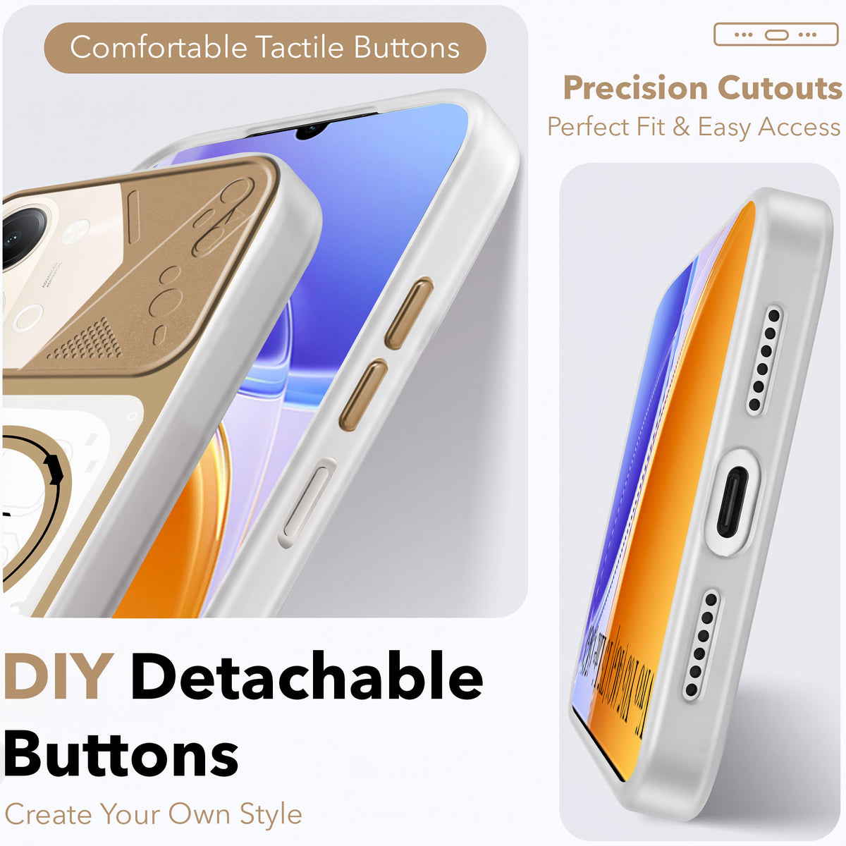 For Vivo Y05 4G | Vivo T5 Lite 5G Metallic Back Cover Case (Metallic Camera Protection & Buttons | Translucent Milky Shade | Hard Polycarbonate)