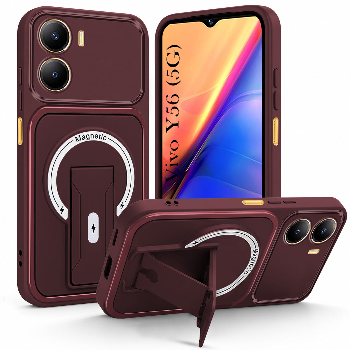 For Vivo Y56 5G Back Case Cover Metallic (Hybrid Armor Kickstand | MagSafe Compatible | Camera Protection Shockproof)