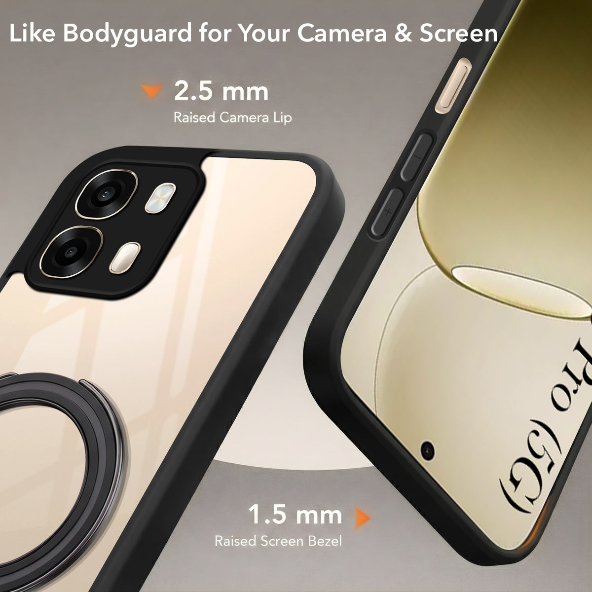 For Oppo A6 Pro Back Cover Case (Kick Stand Ring Holder | Life time Anti Yellow | Camera Protection)
