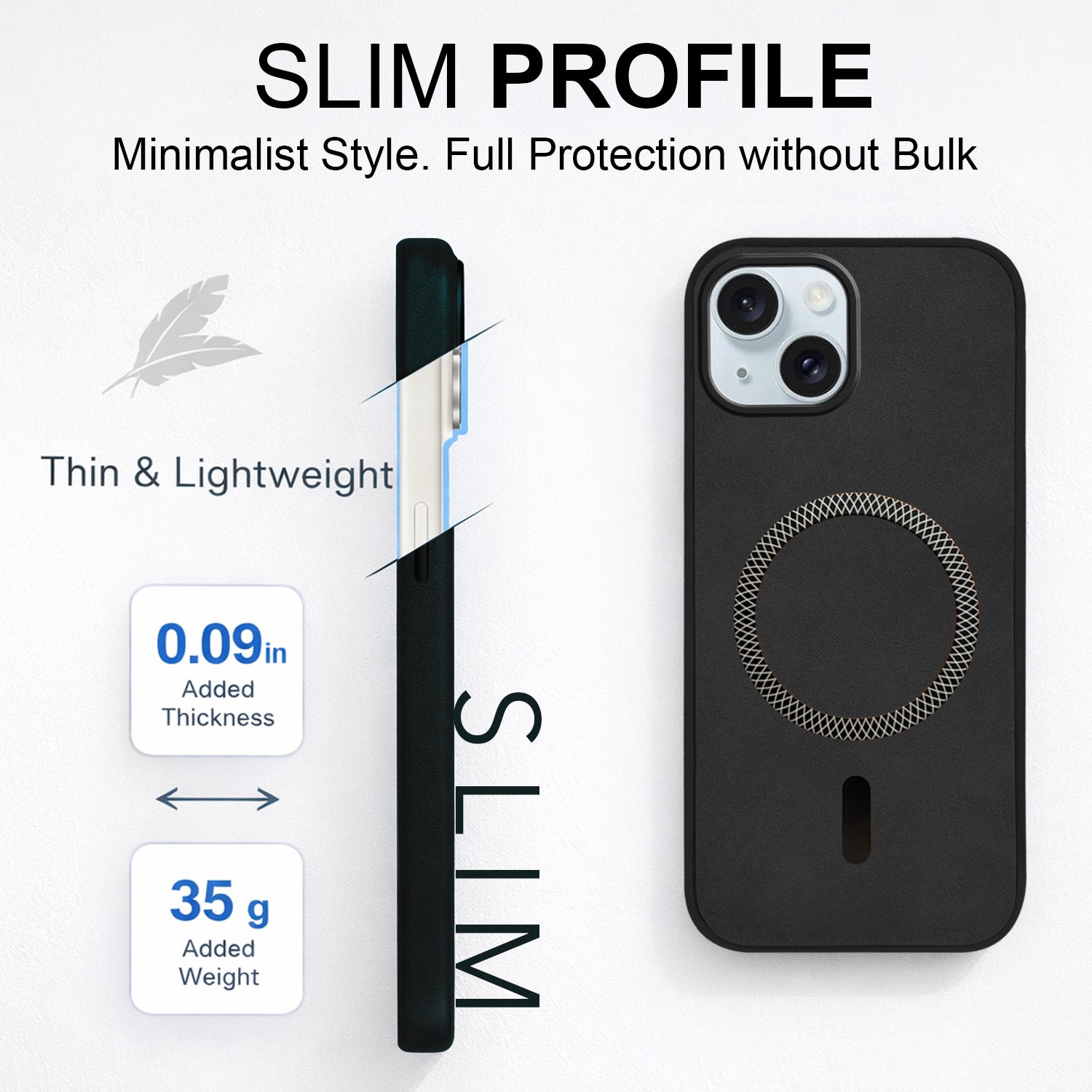 For Apple iPhone 13 Back Cover Case (Sleek Leather Finish | MagSafe Compatible Wireless Charging | Camera Bump Protection)