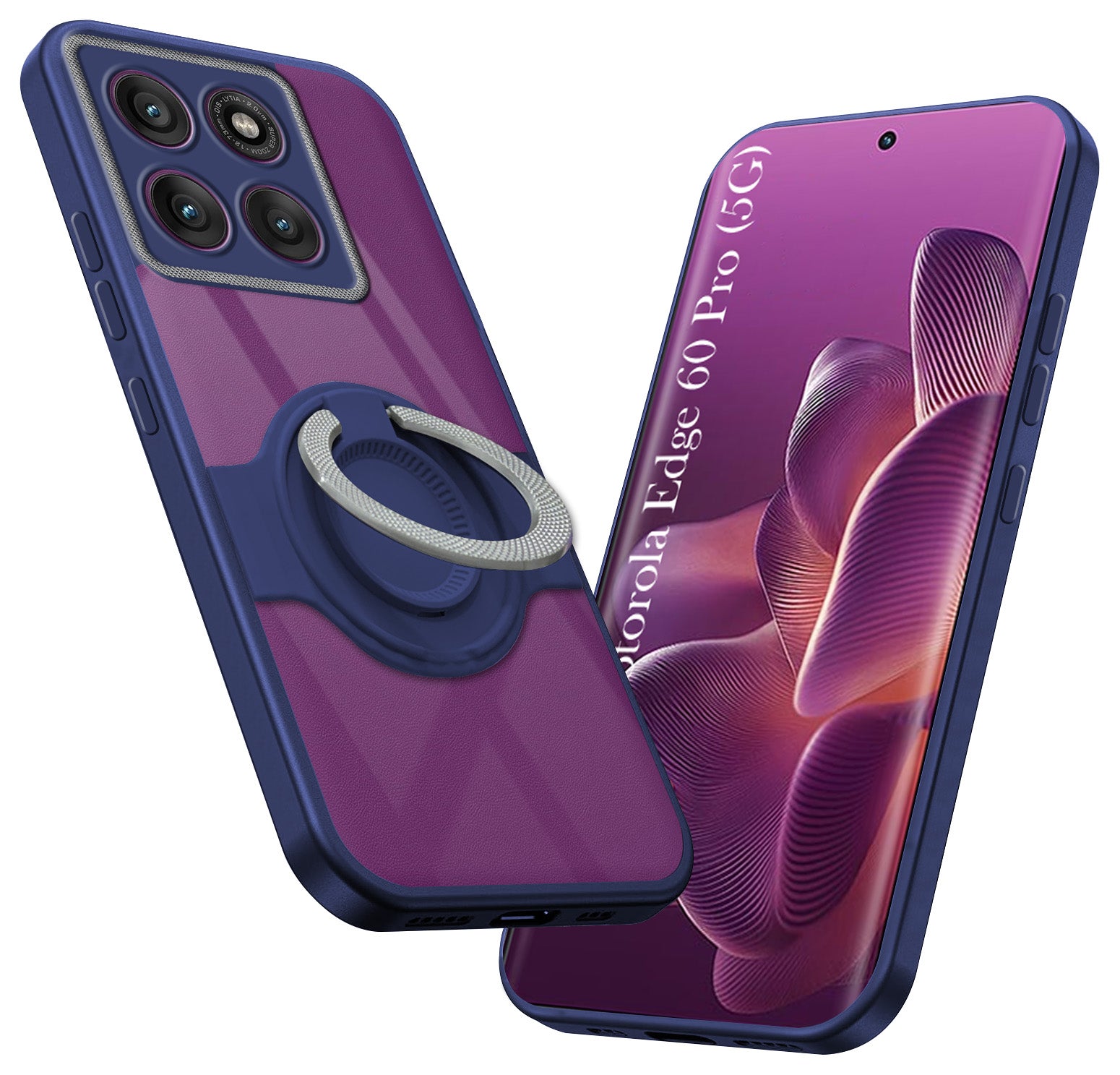 For Motorola Moto Edge 60 Pro Back Cover Case with stand (Built-in Ring Holder Kickstand | Lifetime Anti Yellow | Camera Protection)