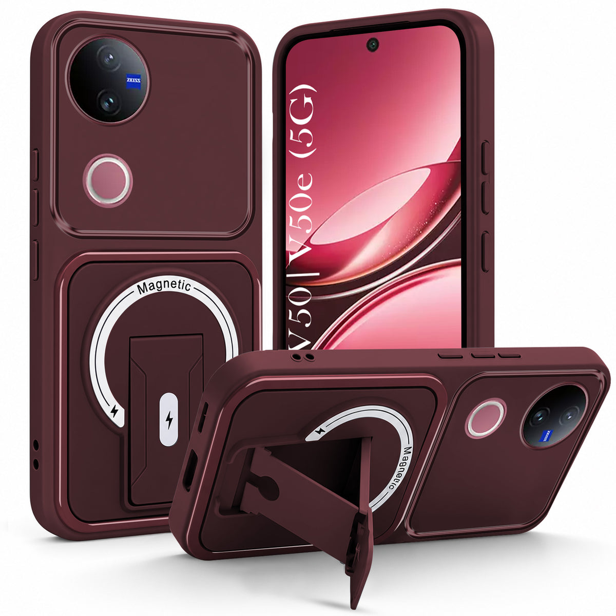 For Vivo V50 | Vivo V50e Back Case Cover Metallic (Hybrid Armor Kickstand | MagSafe Compatible | Camera Protection Shockproof)