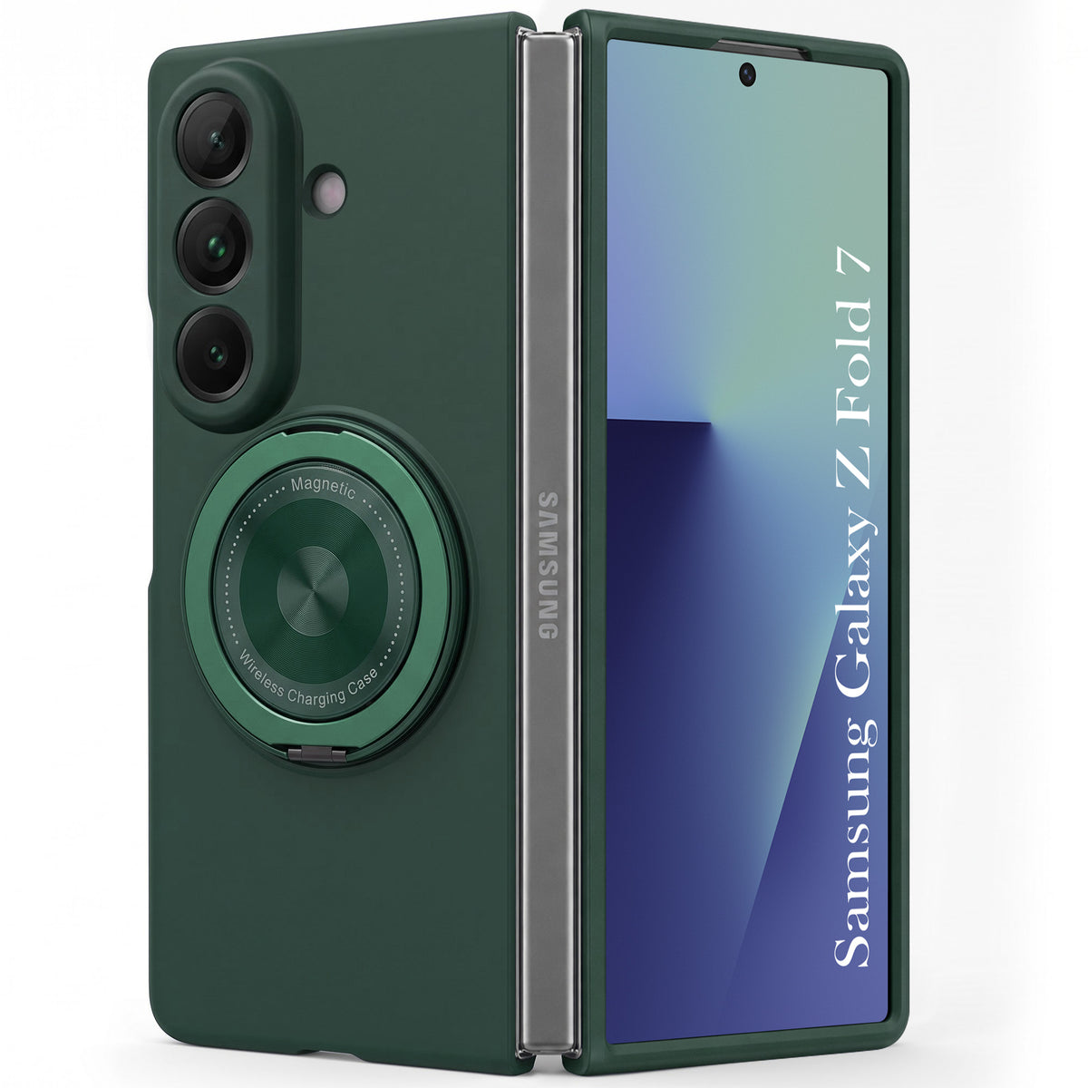For Samsung Galaxy Z Fold 7 Back Cover Case (360° Rotating Kickstand Ring | Shockproof Camera Protection | Magnetic MagSafe Wireless Charging Support)