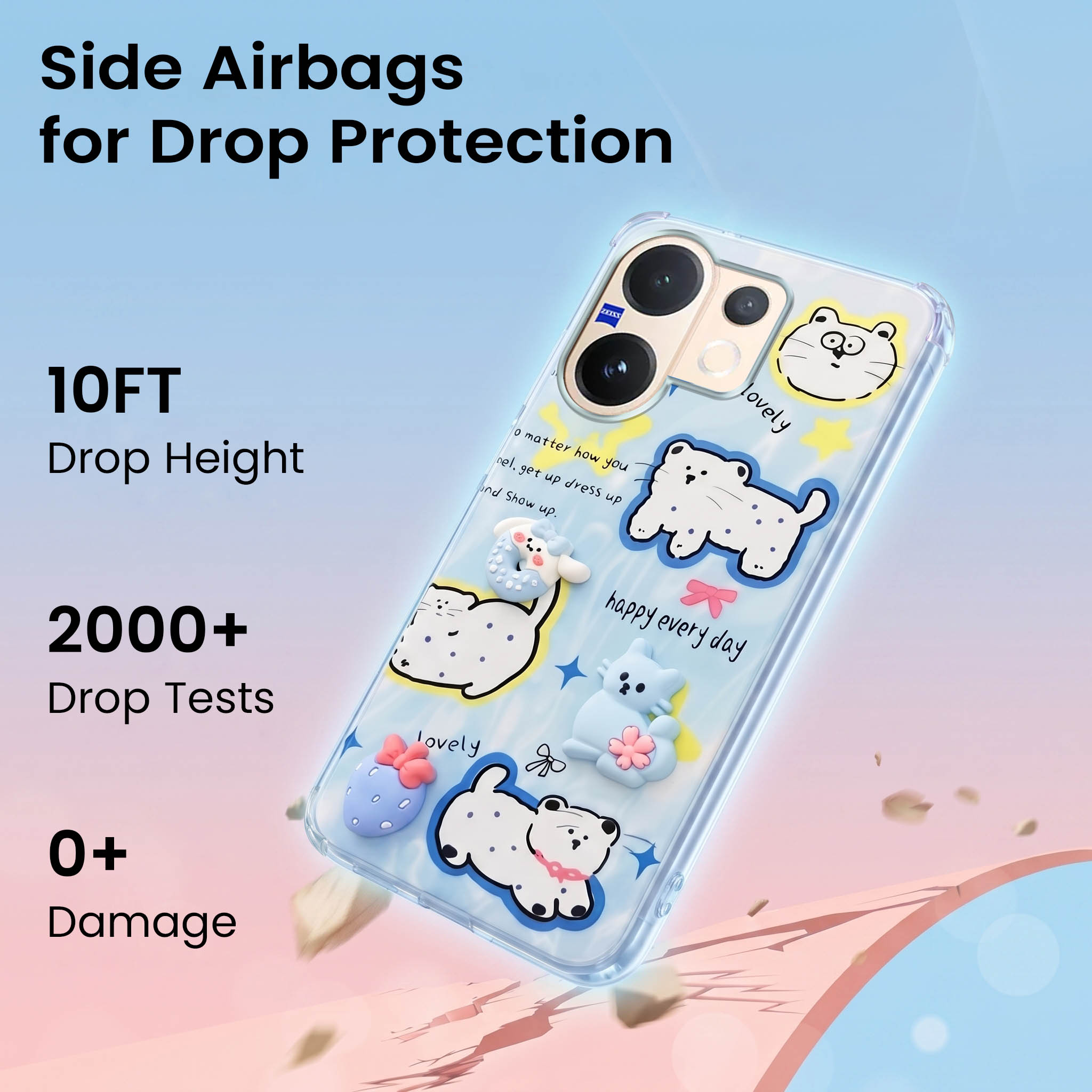 For Vivo V60 | Vivo T4 Pro Back Cover Case (3D Cute Cartoons | Hard Back Side Soft | Matte Premium Finish | HD Printing)