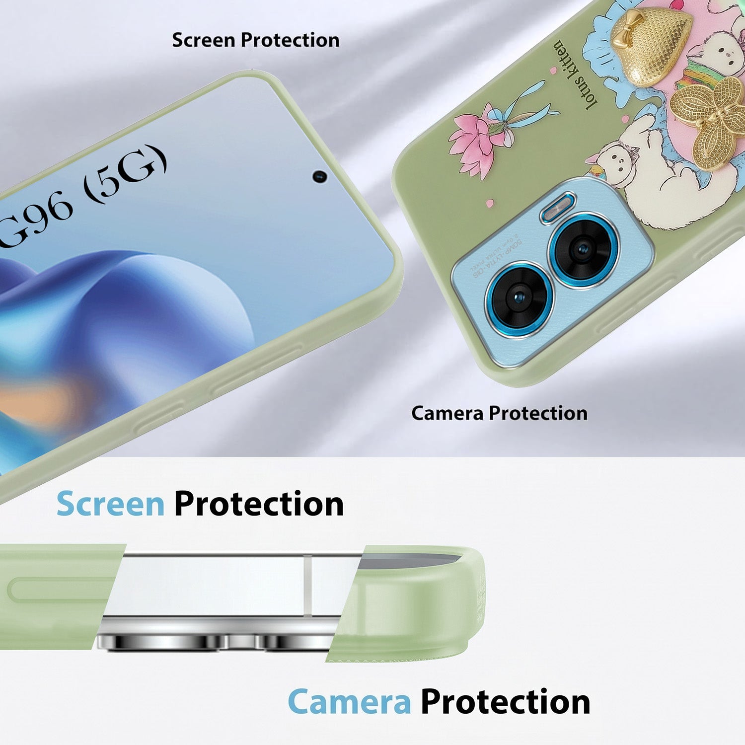 For Motorola Moto G96 Back Cover Case (3D Cute Heart Strap Holder | Camera Protection | Designer Girls Print)