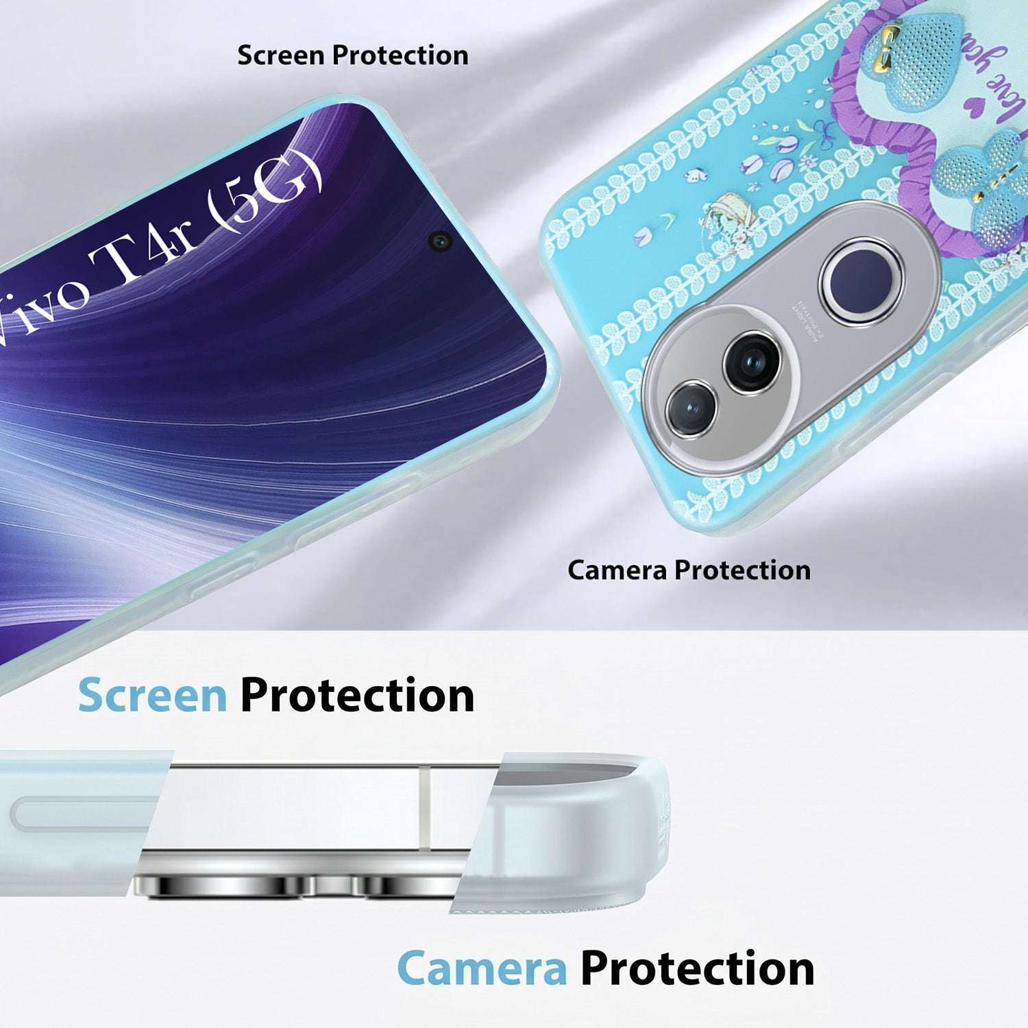 For Vivo T4R  Back Cover Case (3D Cute Heart Strap Holder | Camera Protection | Designer Girls Print)