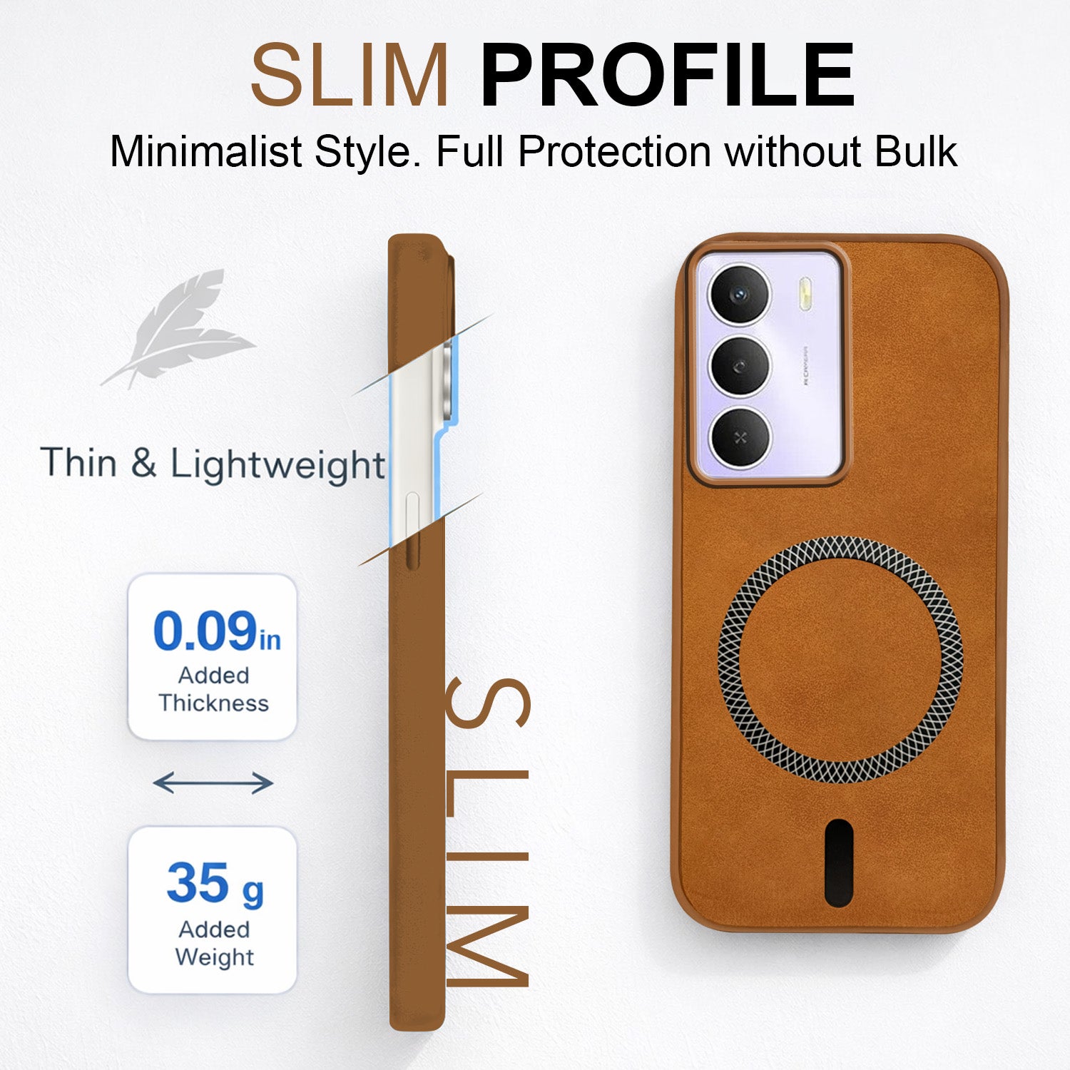 For Realme Narzo 80 Lite 5G Back Cover Case Leather Finish (MagSafe Compatible Wireless Charging | Soft Touch | Camera Bump Protection)