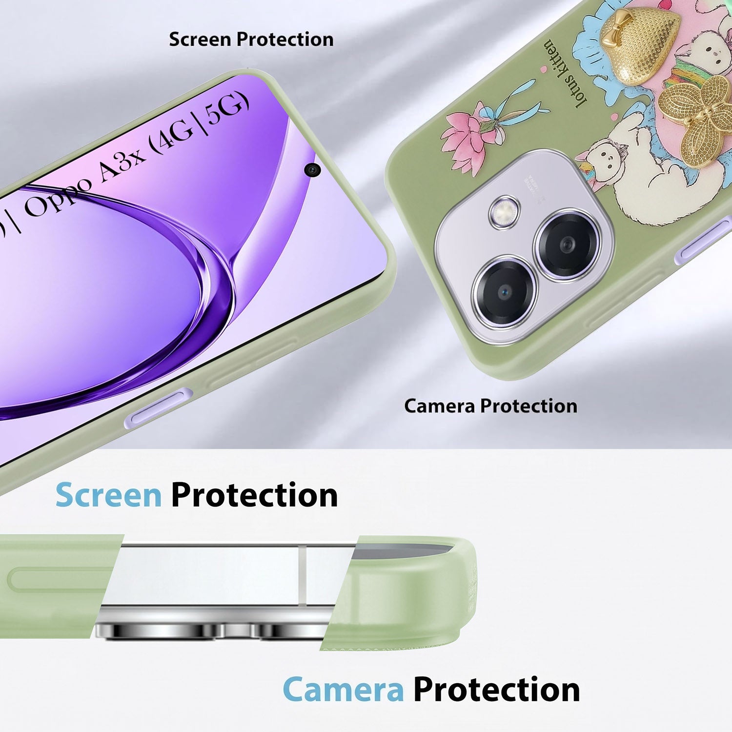 For Oppo A3X (4G/5G) | Oppo A3 5G Back Cover Case (3D Cute Heart Strap Holder | Camera Protection | Designer Girls Print)