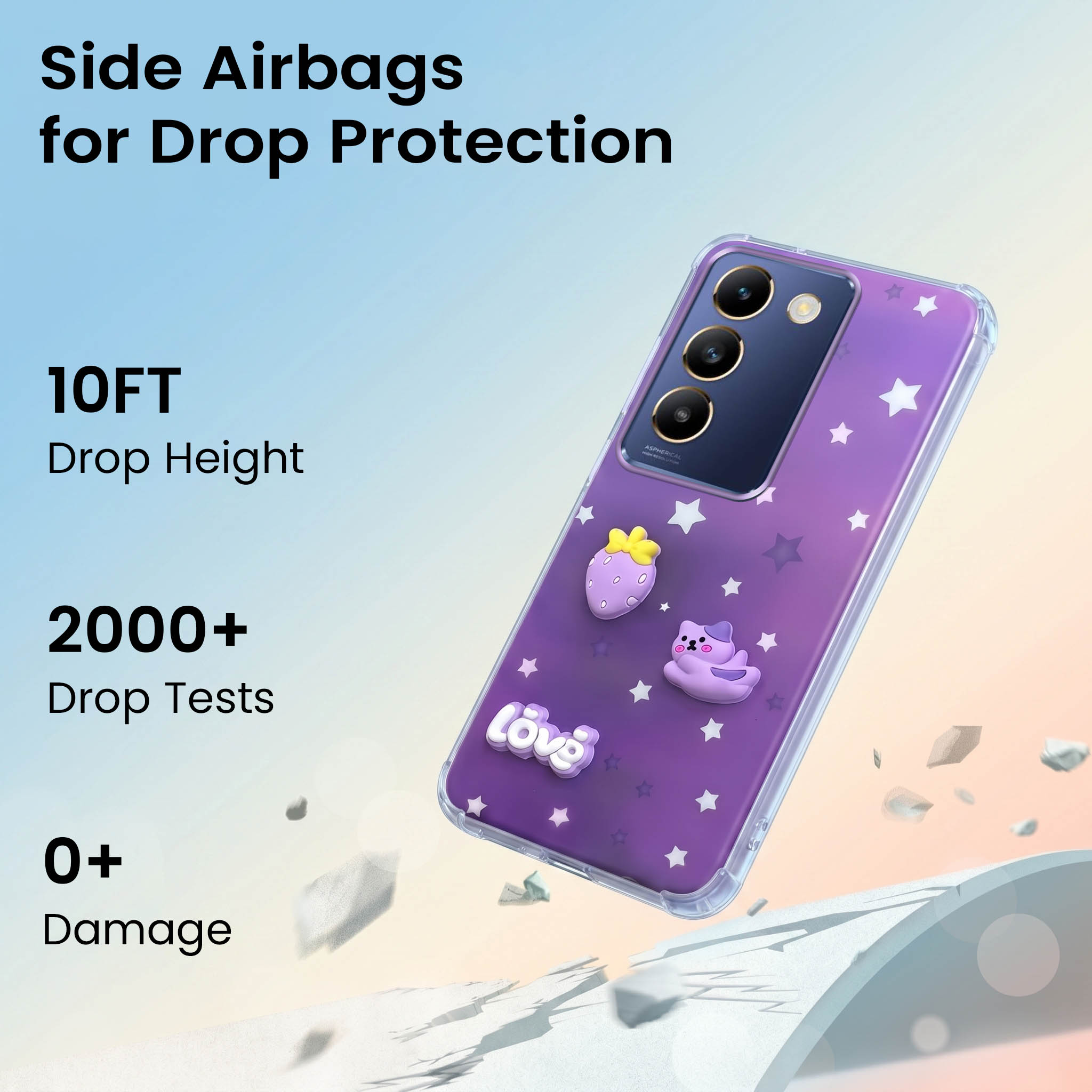 For Vivo T3 5G Back Cover Case (3D Cute Cartoons | Hard Back Side Soft | Matte Premium Finish | HD Printing)