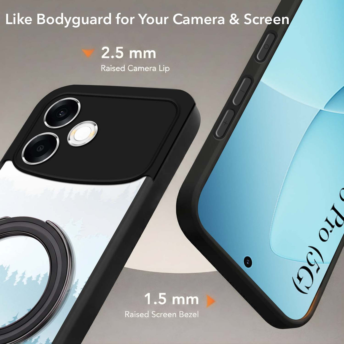 For Oppo F33 Pro 5G Back Cover Case (Kick Stand Ring Holder | Life time Anti Yellow | Camera Protection)