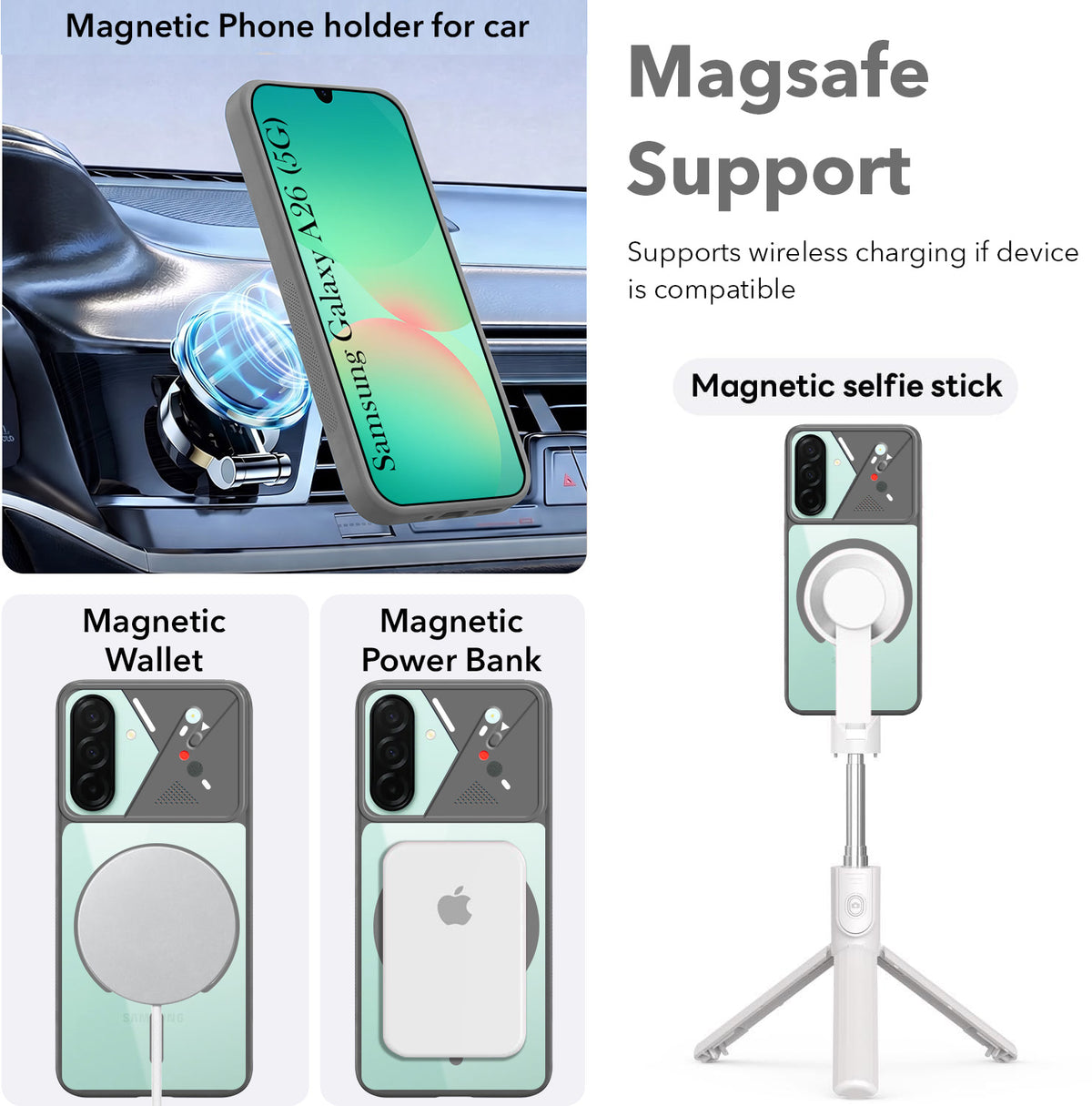 For Samsung Galaxy A26 5G Back Cover Case Lifetime Anti-Yellow Clear (Camera Protection | Side Grip | Wireless MagSafe Compatible)