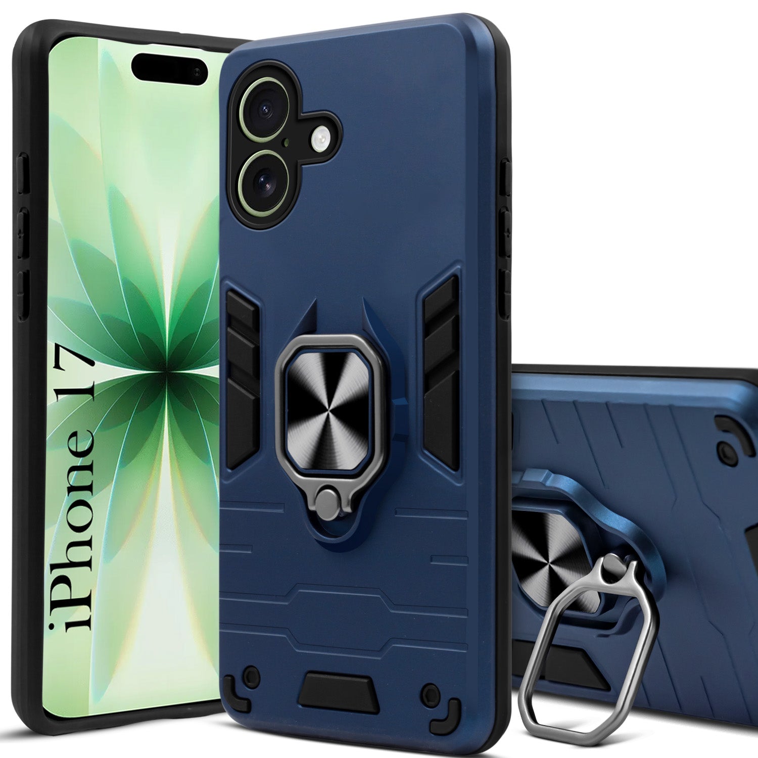 For Apple iPhone 17 Back Cover Case (Shockproof Dual Layer Polycarbonate |Ring Holder Kickstand)