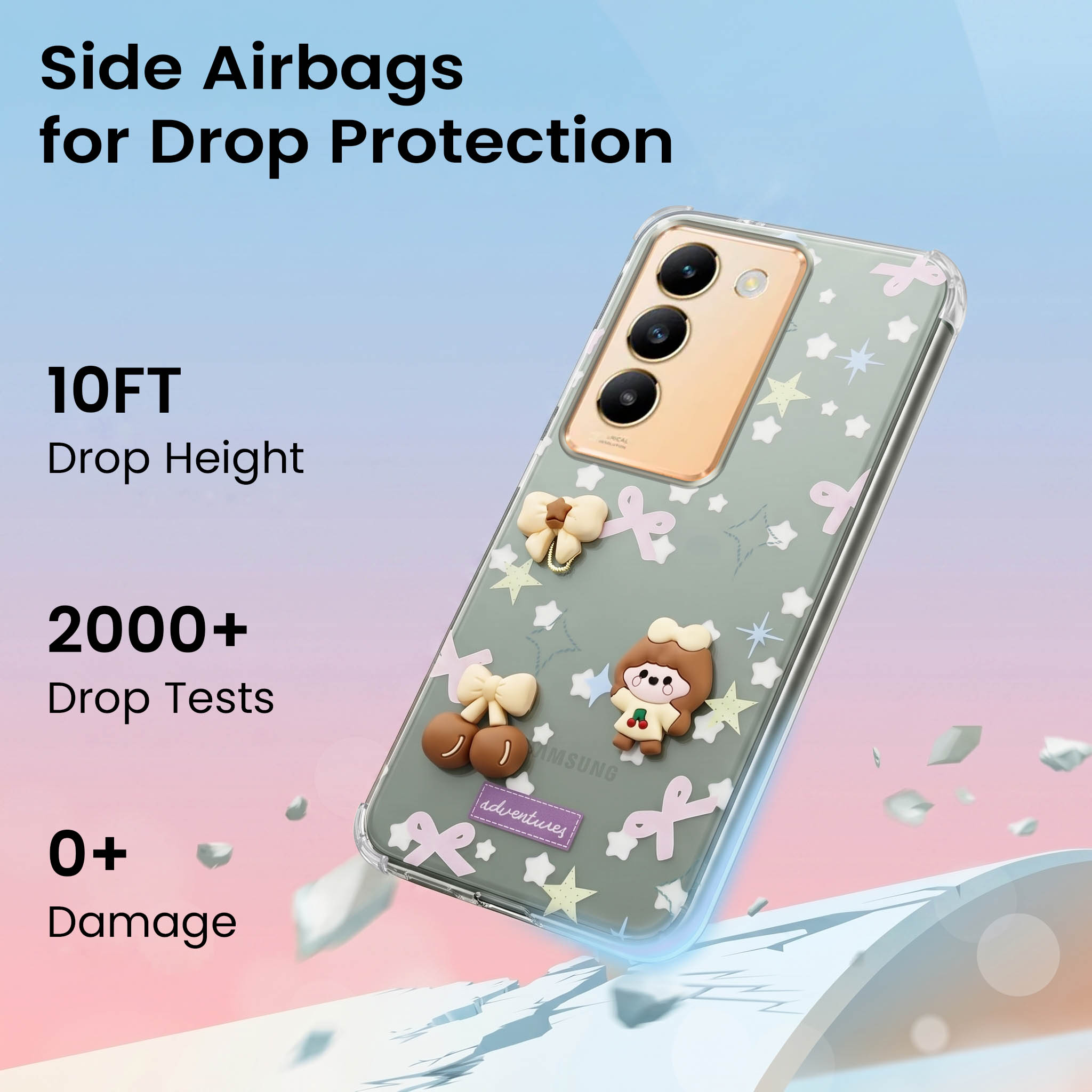For Vivo Y200e Back Cover Case (3D Cute Cartoons | Hard Back Side Soft | Matte Premium Finish | HD Printing)