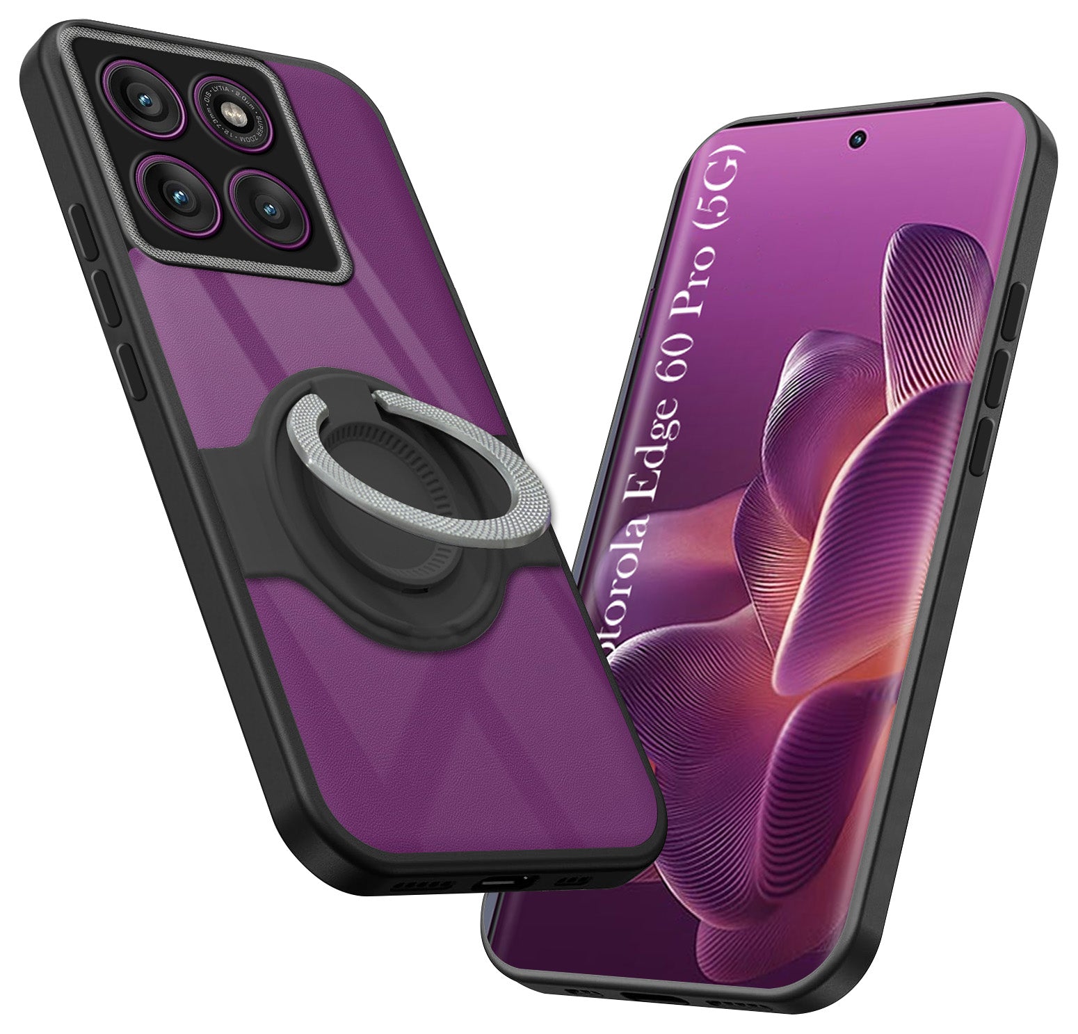 For Motorola Moto Edge 60 Pro Back Cover Case with stand (Built-in Ring Holder Kickstand | Lifetime Anti Yellow | Camera Protection)