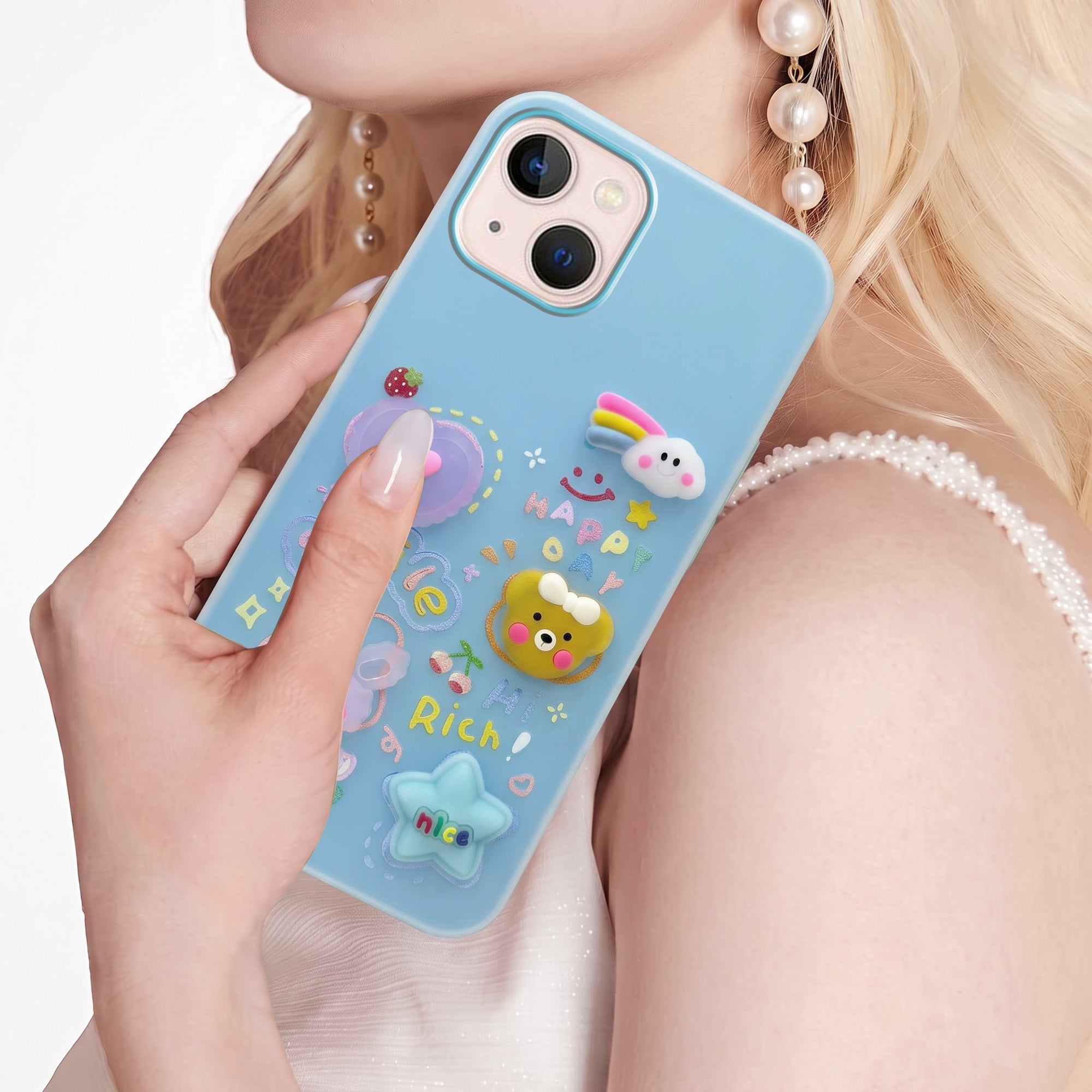 For Apple iPhone 13 Back Cover Case (Cute 3D cartoon charms design | Slim Aesthetic Case for Girls | Camera Protection | Hard Unbreakable)