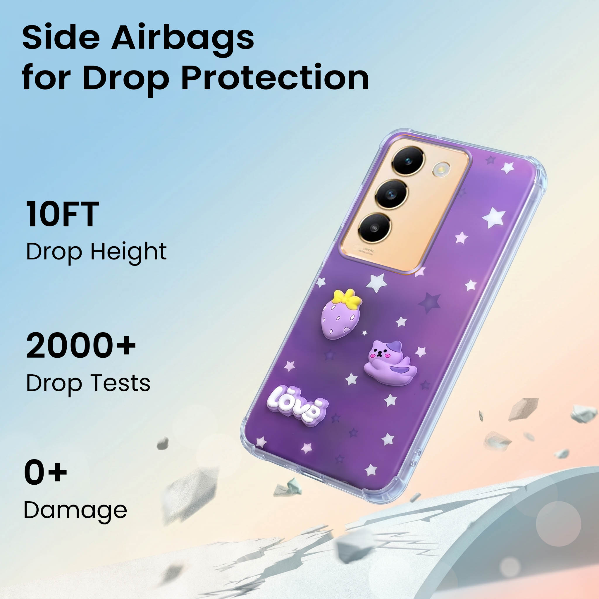 For Vivo Y200e Back Cover Case (3D Cute Cartoons | Hard Back Side Soft | Matte Premium Finish | HD Printing)