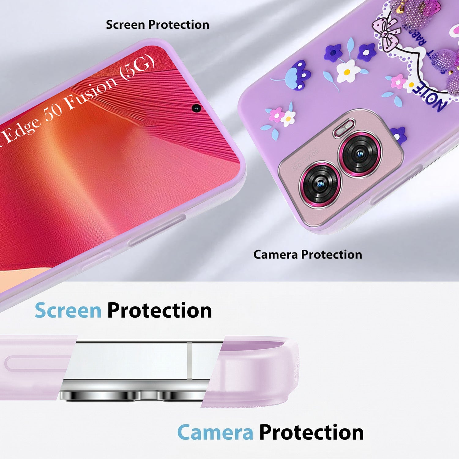 For Motorola Moto Edge 50 Fusion Back Cover Case (3D Cute Heart Strap Holder | Camera Protection | Designer Girls Print)
