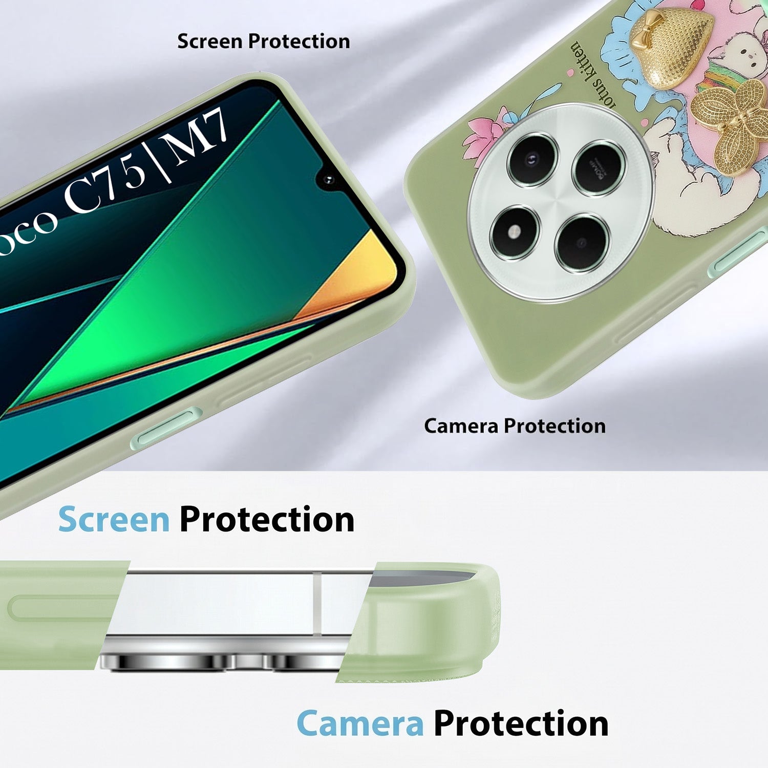 For Poco C75 | Poco M7 Back Cover Case (3D Cute Heart Strap Holder | Camera Protection | Designer Girls Print)