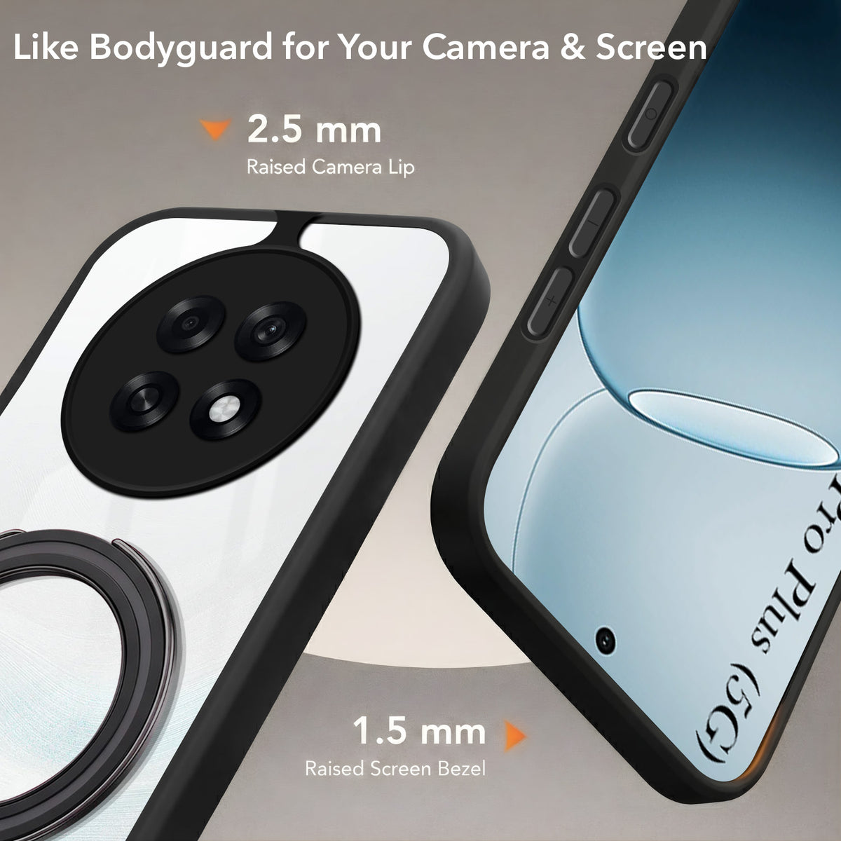 For Oppo F31 Pro Plus Back Cover Case (Kick Stand Ring Holder | Life time Anti Yellow | Camera Protection)