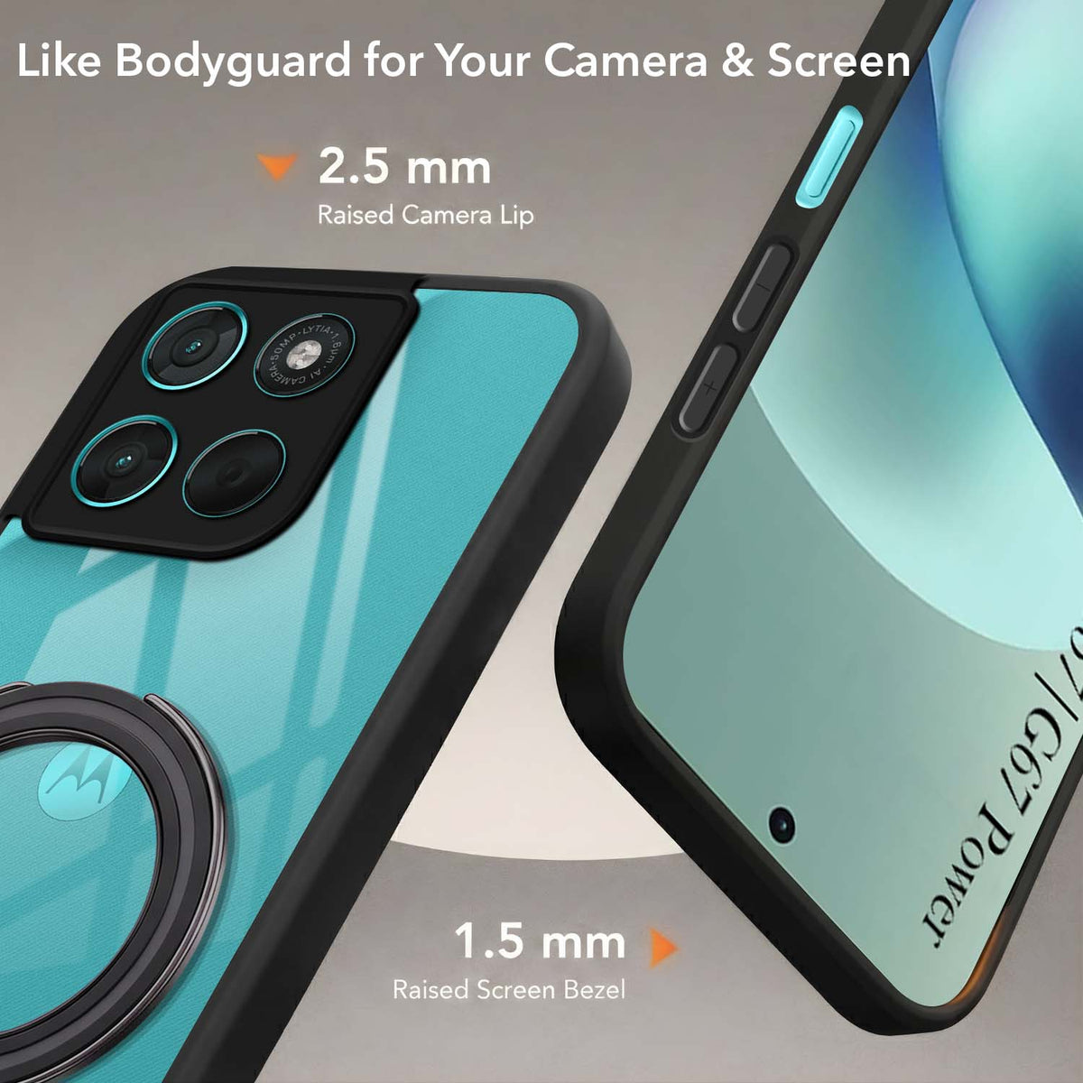 For Motorola Moto G67 Power | G57 Power Back Cover Case (Kick Stand Ring Holder | Life time Anti Yellow | Camera Protection)