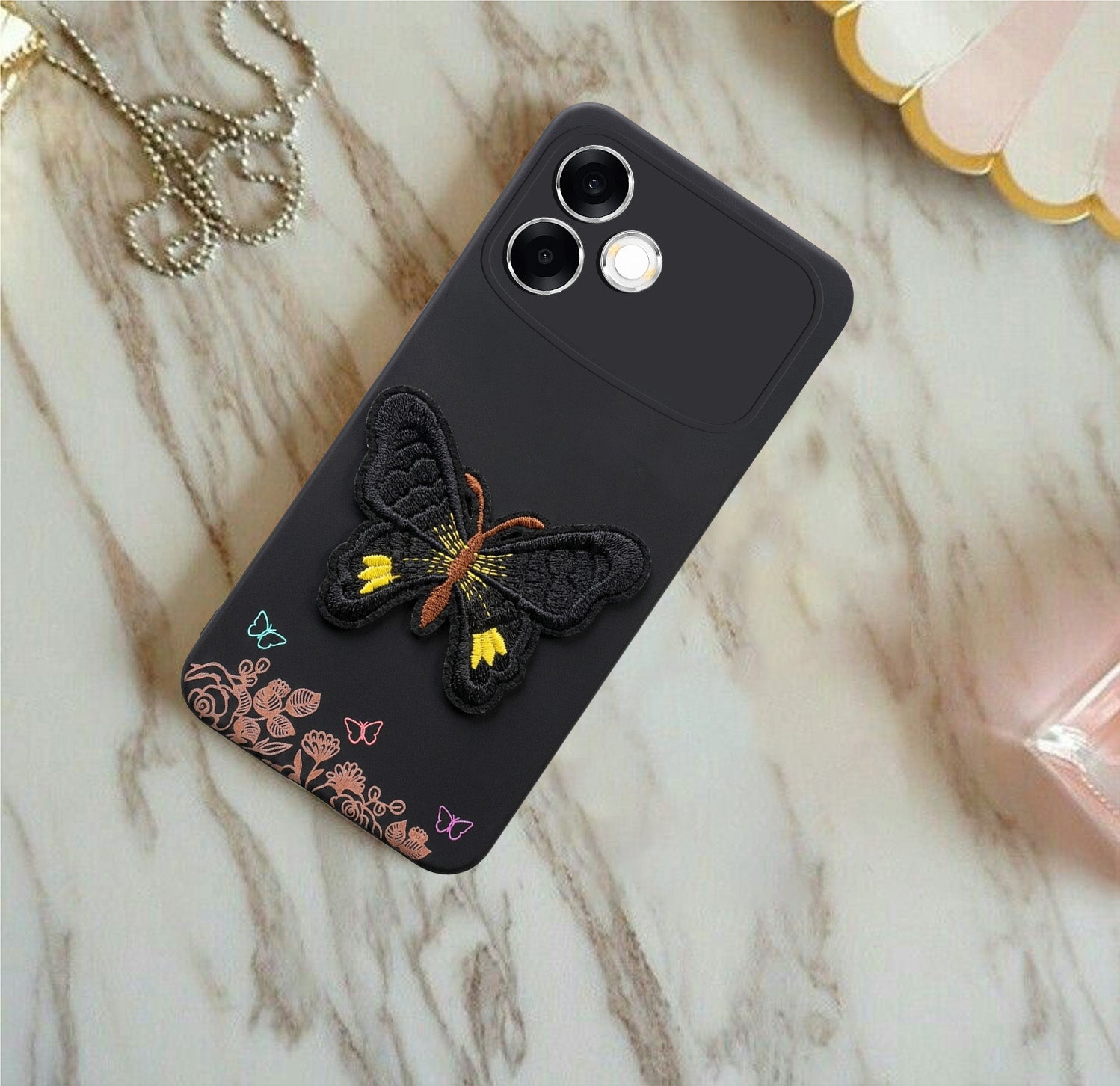 For Oppo F33 Pro 5G Back Cover Case (Soft Butterfly Embroidery | Women Teen Girls | Camera Protection| Matte Silicone)