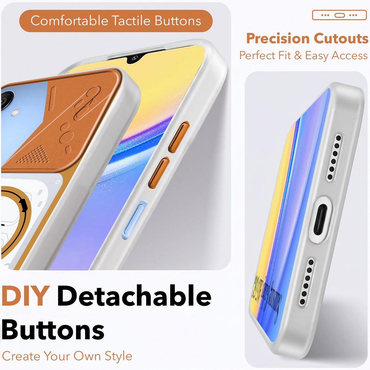 For Samsung Galaxy A15 5G Metallic Back Cover Case (Metallic Camera Protection & Buttons | Translucent Milky Shade | Hard Polycarbonate)