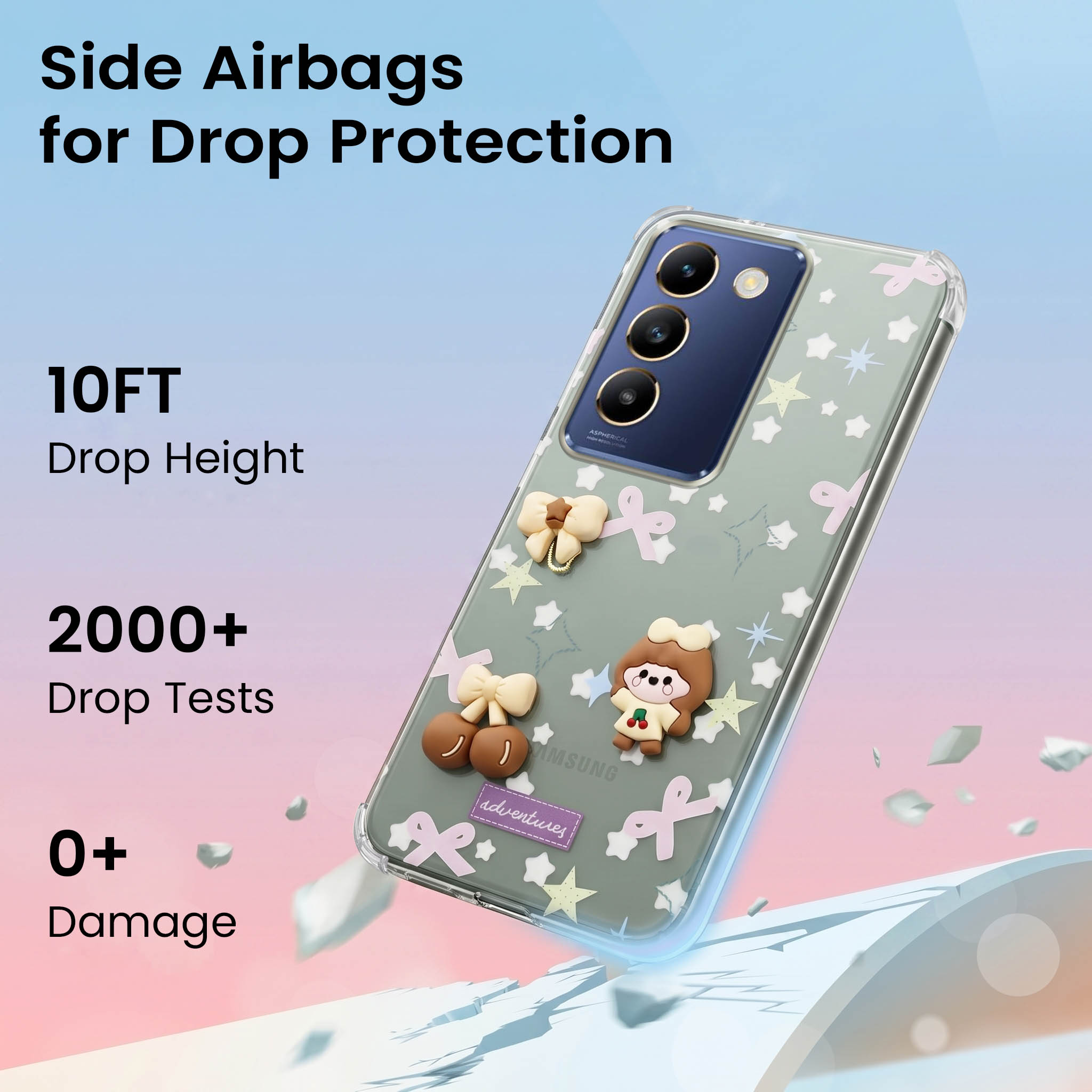 For Vivo T3 5G Back Cover Case (3D Cute Cartoons | Hard Back Side Soft | Matte Premium Finish | HD Printing)