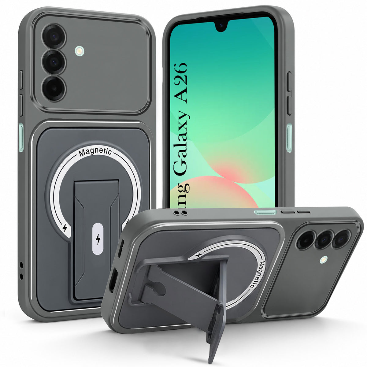 For Samsung Galaxy A26 5G Back Case Cover Metallic (Hybrid Armor Kickstand | MagSafe Compatible | Camera Protection Shockproof)