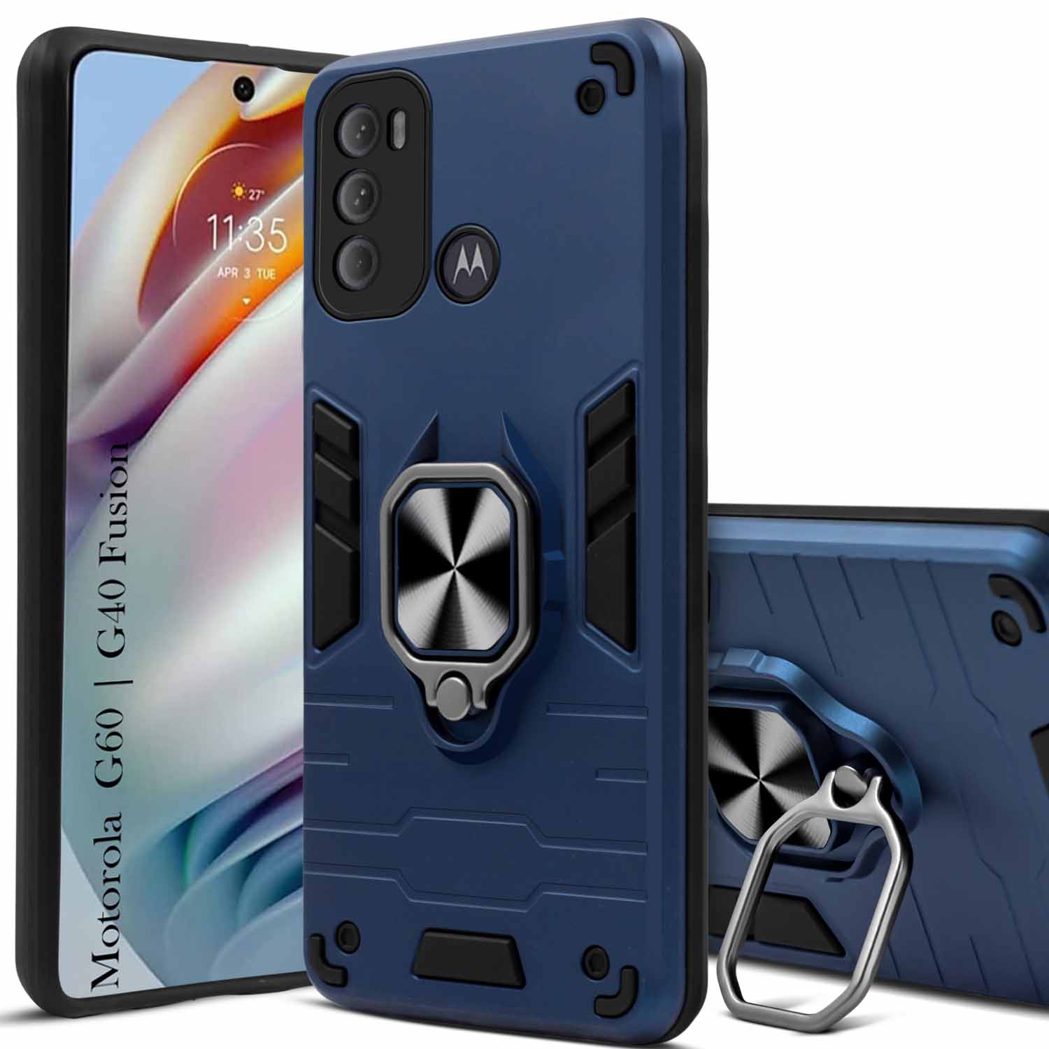 For Motorola Moto G40 Fusion | G60 Back Cover Case Hybrid Armor (Shockproof Dual Layer Polycarbonate |Ring Holder Kickstand)