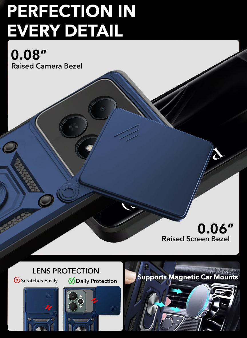 For Poco M8 5G Back Cover Case Hybrid Armor (Sliding Shutter Camera Protection | Polycarbonate |Ring Holder Kickstand)
