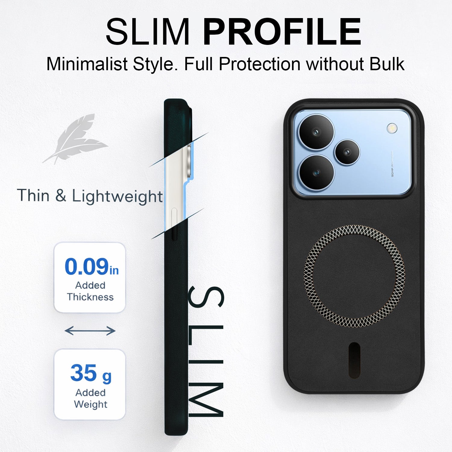 For Realme P4 Back Cover Case Leather Finish (MagSafe Compatible Wireless Charging | Soft Touch | Camera Bump Protection)