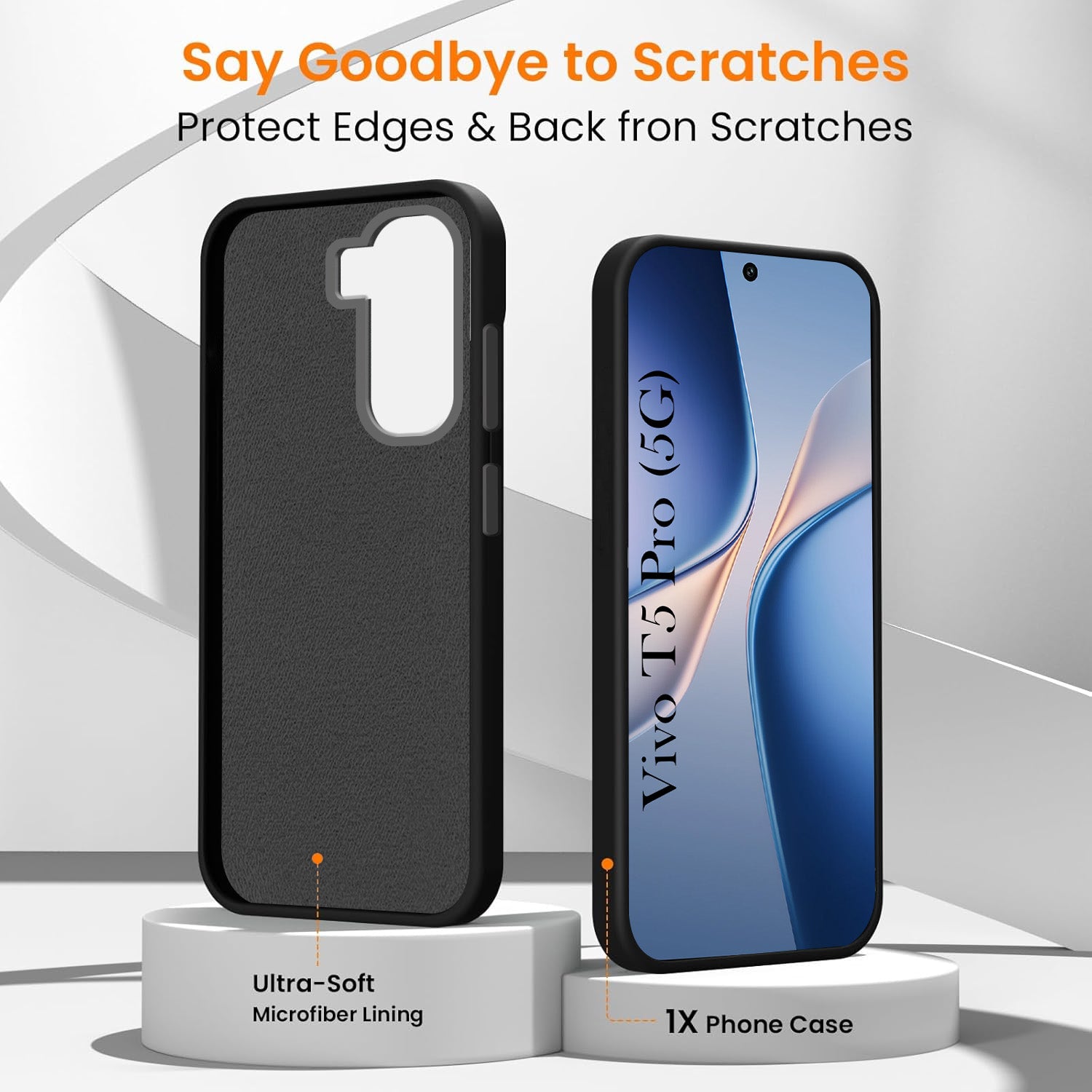 For Vivo T5 Pro 5G Back Cover Case Rubberised (Textured Grip Design| Micro-Fiber Cloth Inside | Slim and Light Weight | Soft Touch and Feel)