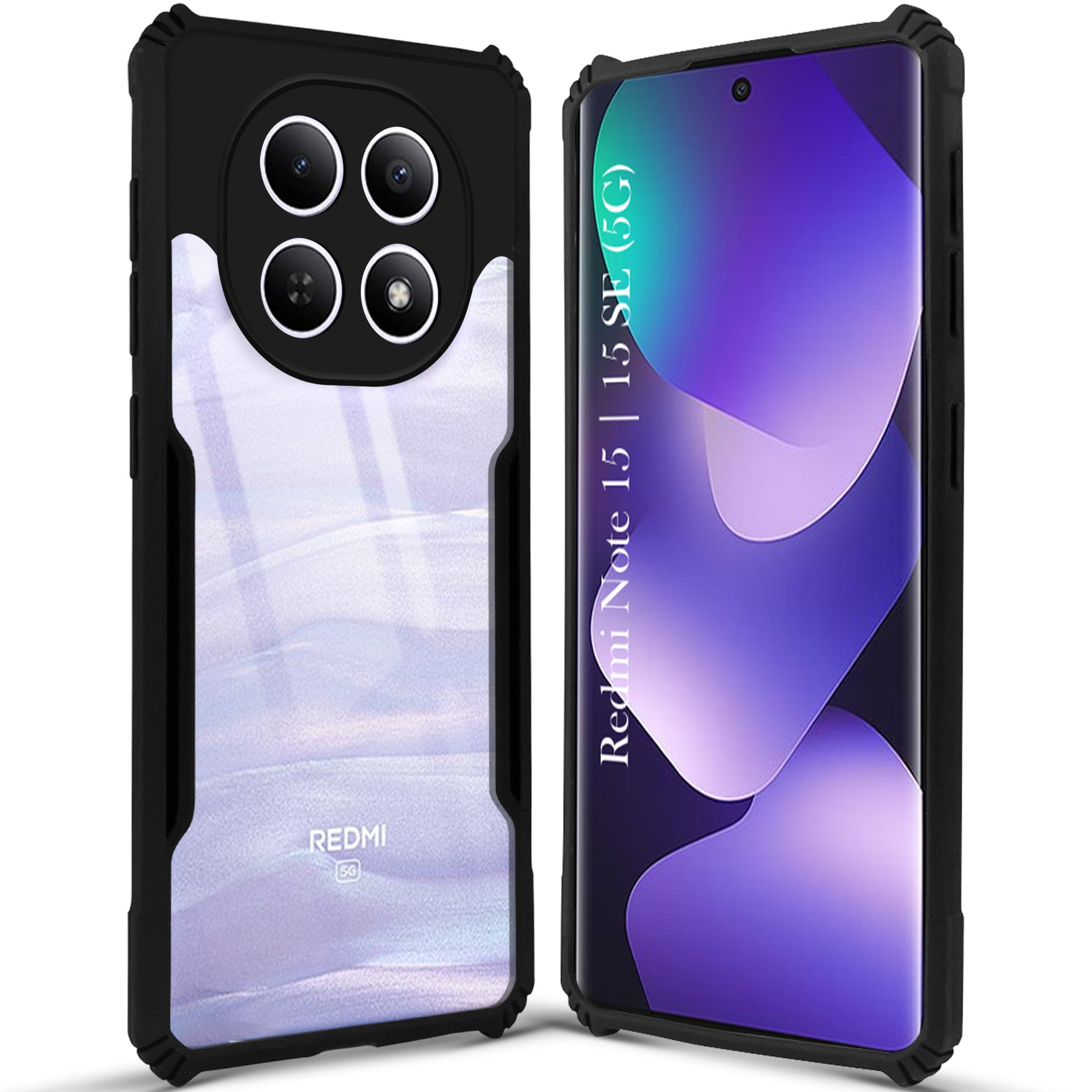 For Redmi note 15 | Redmi note 15 SE (5G) Back Cover Case Hybrid (Shockproof with Polycarbonate Clear Panel | Professional Black)