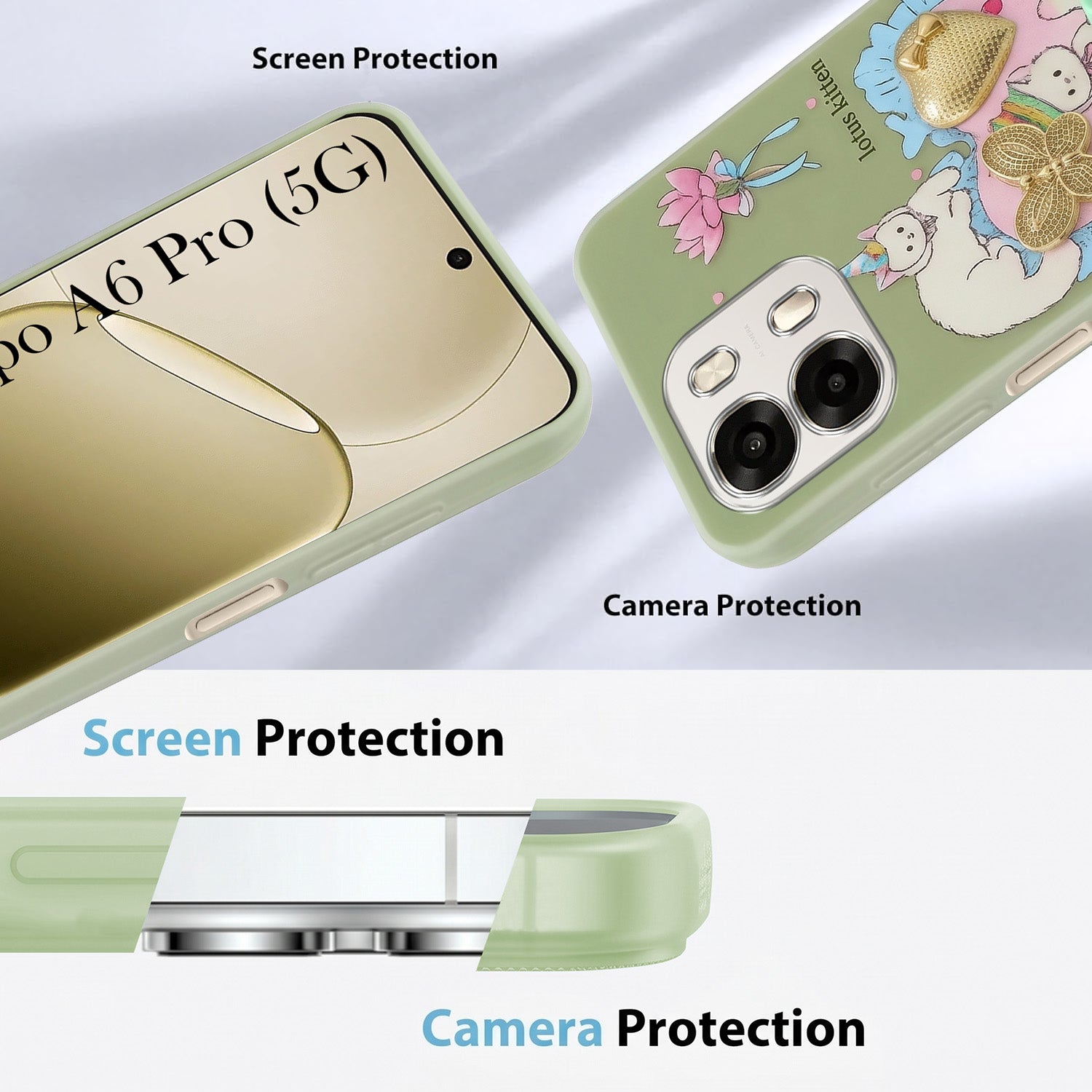For Oppo A6 Pro Back Cover Case (3D Cute Heart Strap Holder | Camera Protection | Designer Girls Print)