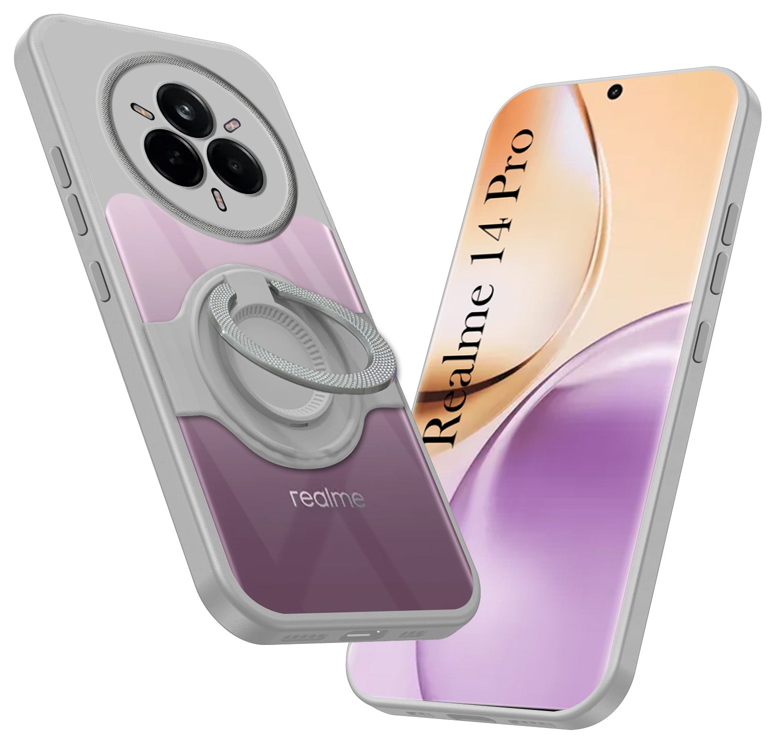 For Realme 14 Pro Back Cover Case with stand (Built-in Ring Holder Kickstand | Lifetime Anti Yellow | Camera Protection)