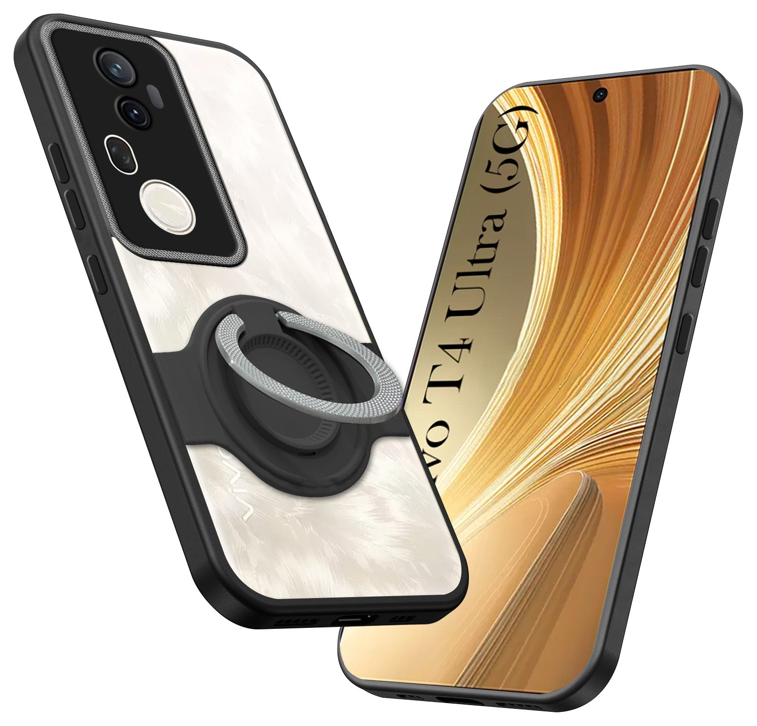 For Vivo T4 Ultra Back Cover Case with stand (Built-in Ring Holder Kickstand | Lifetime Anti Yellow | Camera Protection)