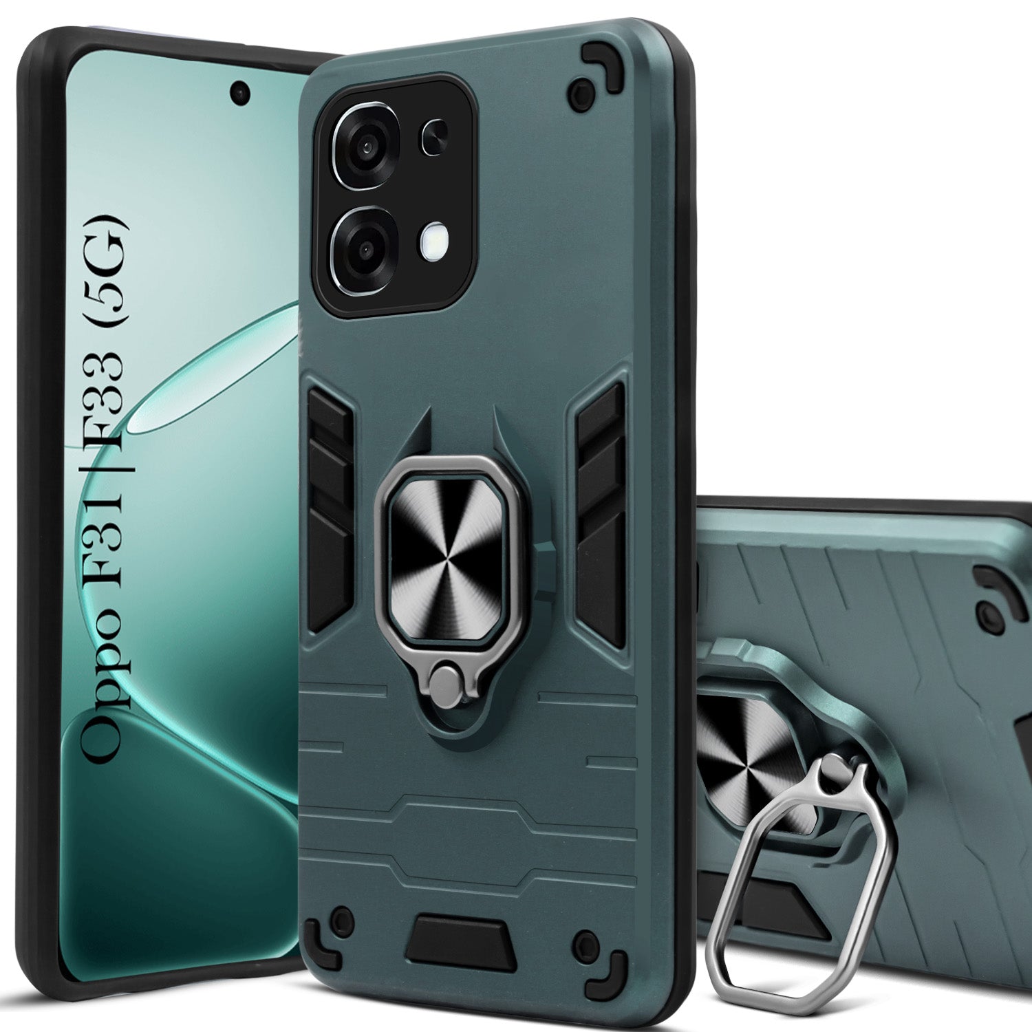 For Oppo F31 5G | Oppo F33 5G Back Cover Case Hybrid Armor (Shockproof Dual Layer Polycarbonate |Ring Holder Kickstand)