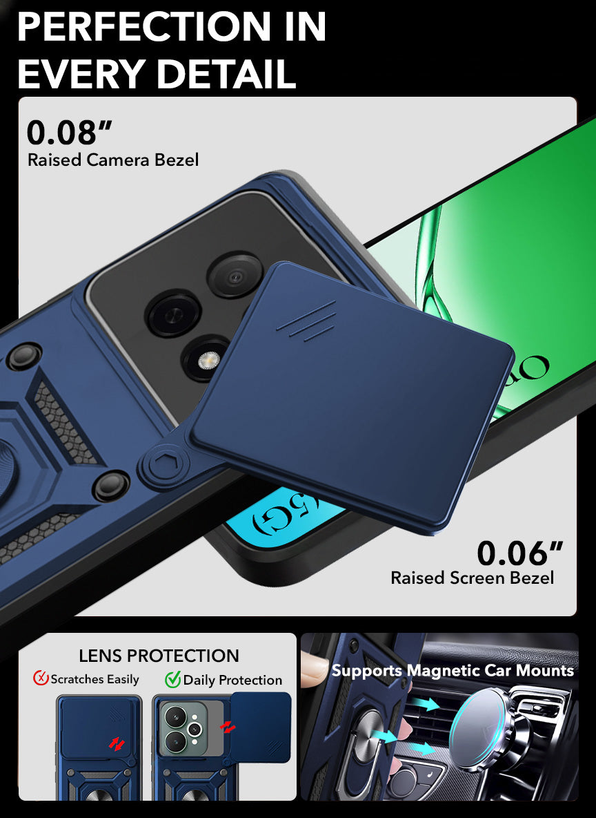 For Oppo F29 Pro Back Cover Case Hybrid Armor (Sliding Shutter Camera Protection | Polycarbonate |Ring Holder Kickstand)