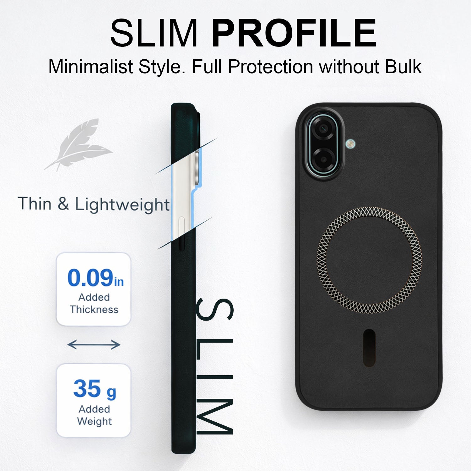 For Samsung Galaxy M17e Back Cover Case Leather Finish (MagSafe Compatible Wireless Charging | Soft Touch | Camera Bump Protection)