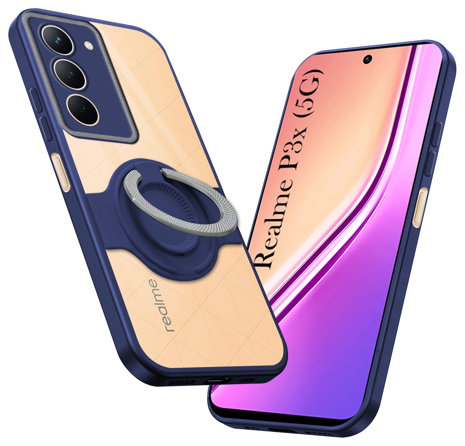 For Realme P3x Back Cover Case with stand (Built-in Ring Holder Kickstand | Lifetime Anti Yellow | Camera Protection)