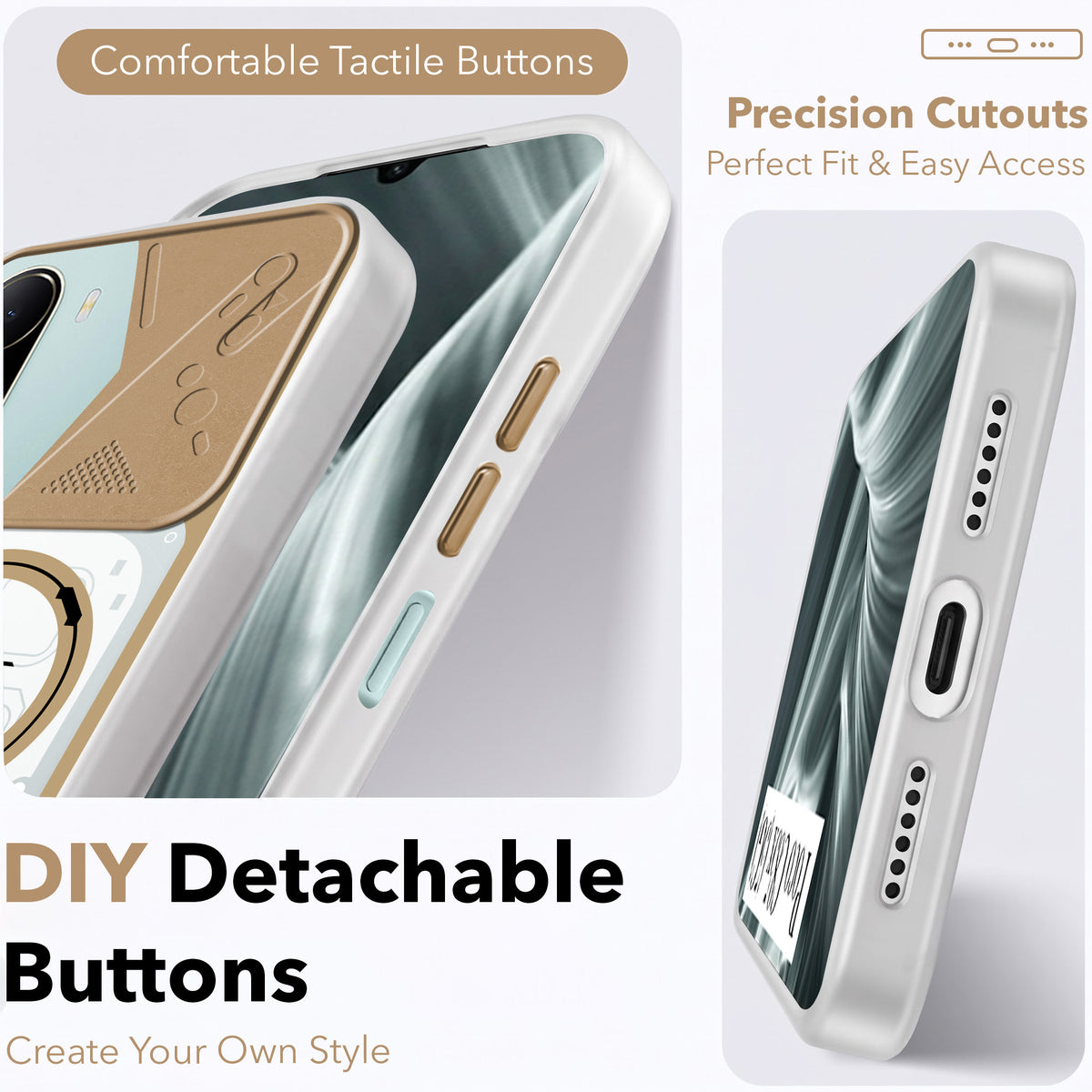 For Poco C85x 5G Metallic Back Cover Case (Metallic Camera Protection & Buttons | Translucent Milky Shade | Hard Polycarbonate)