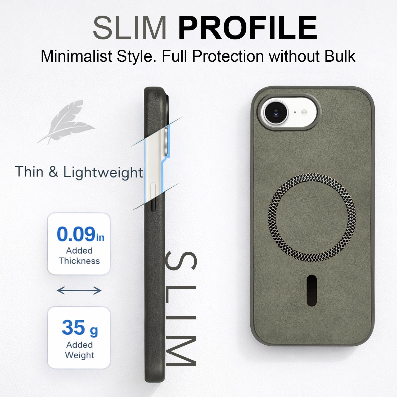 For Apple iPhone 16e | Apple iPhone 17e Back Cover Case Leather Finish (MagSafe Compatible Wireless Charging | Soft Touch | Camera Bump Protection)